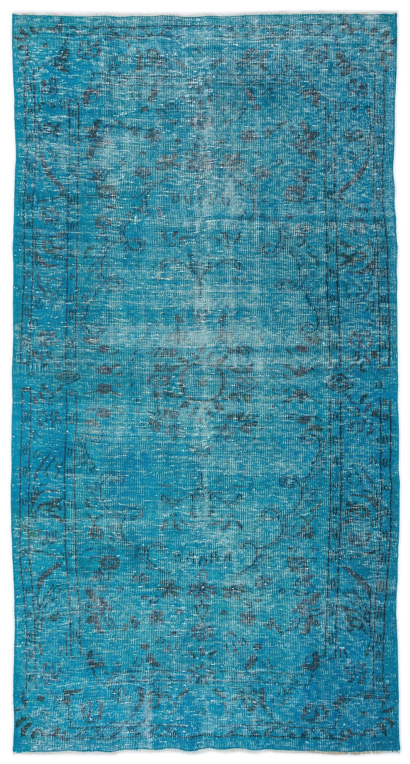 Turquoise  Over Dyed Vintage Rug 4'11'' x 8'11'' ft 149 x 273 cm
