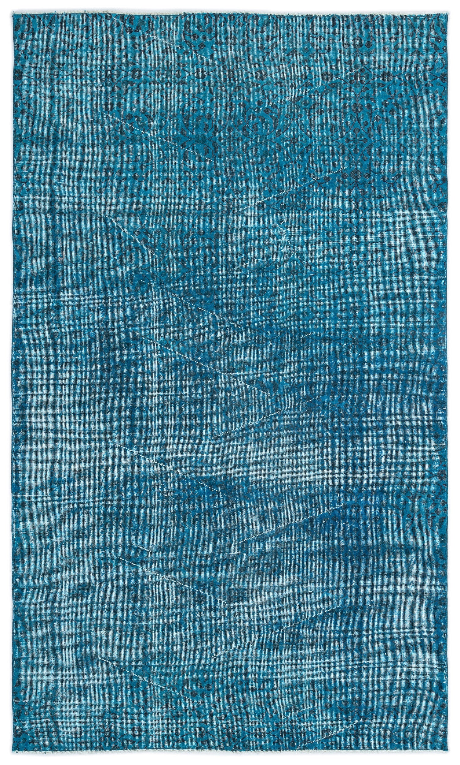 Turquoise  Over Dyed Vintage Rug 5'1'' x 8'6'' ft 155 x 260 cm