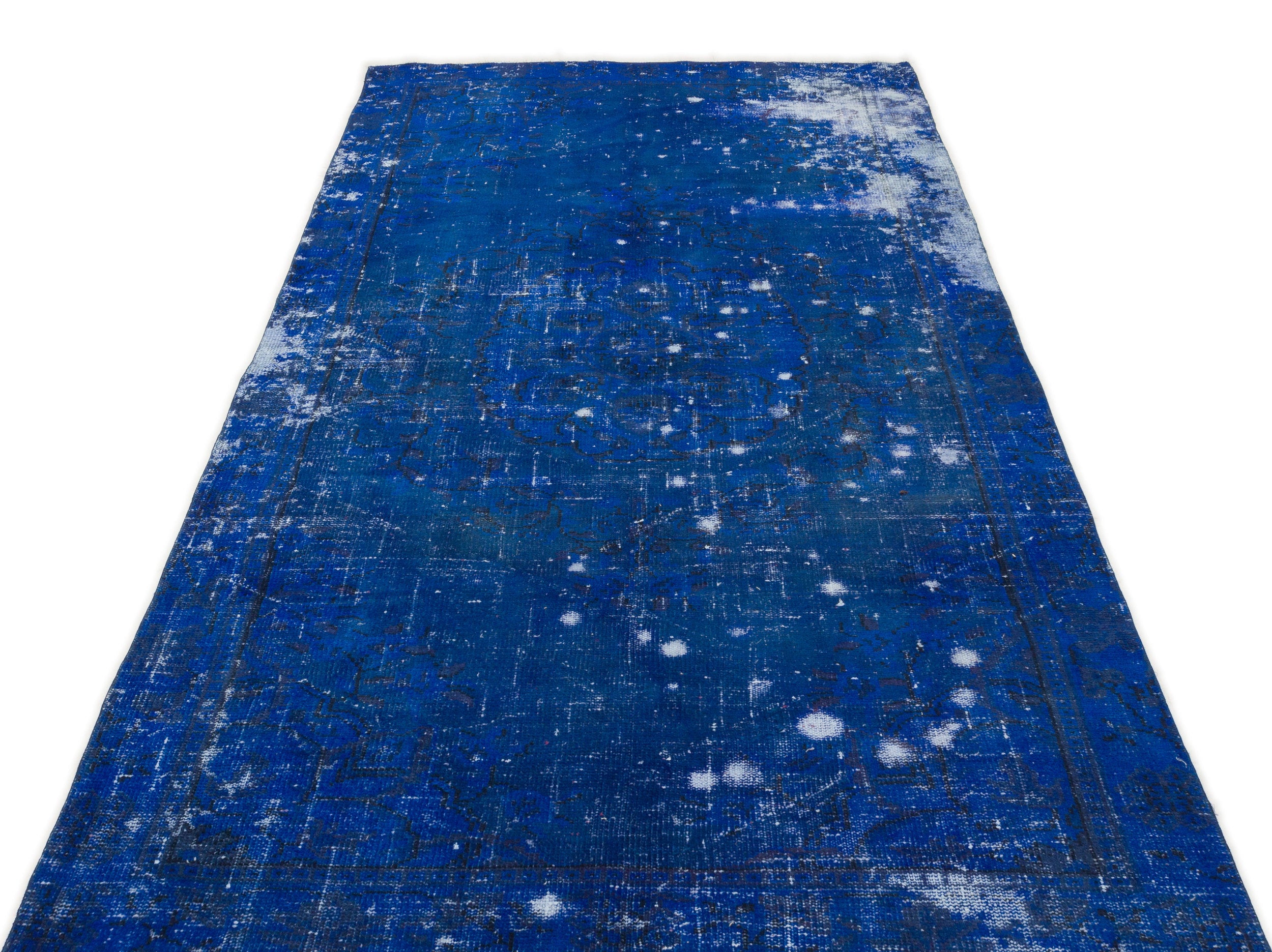 Blue Over Dyed Vintage Rug 4'9'' x 8'11'' ft 144 x 271 cm