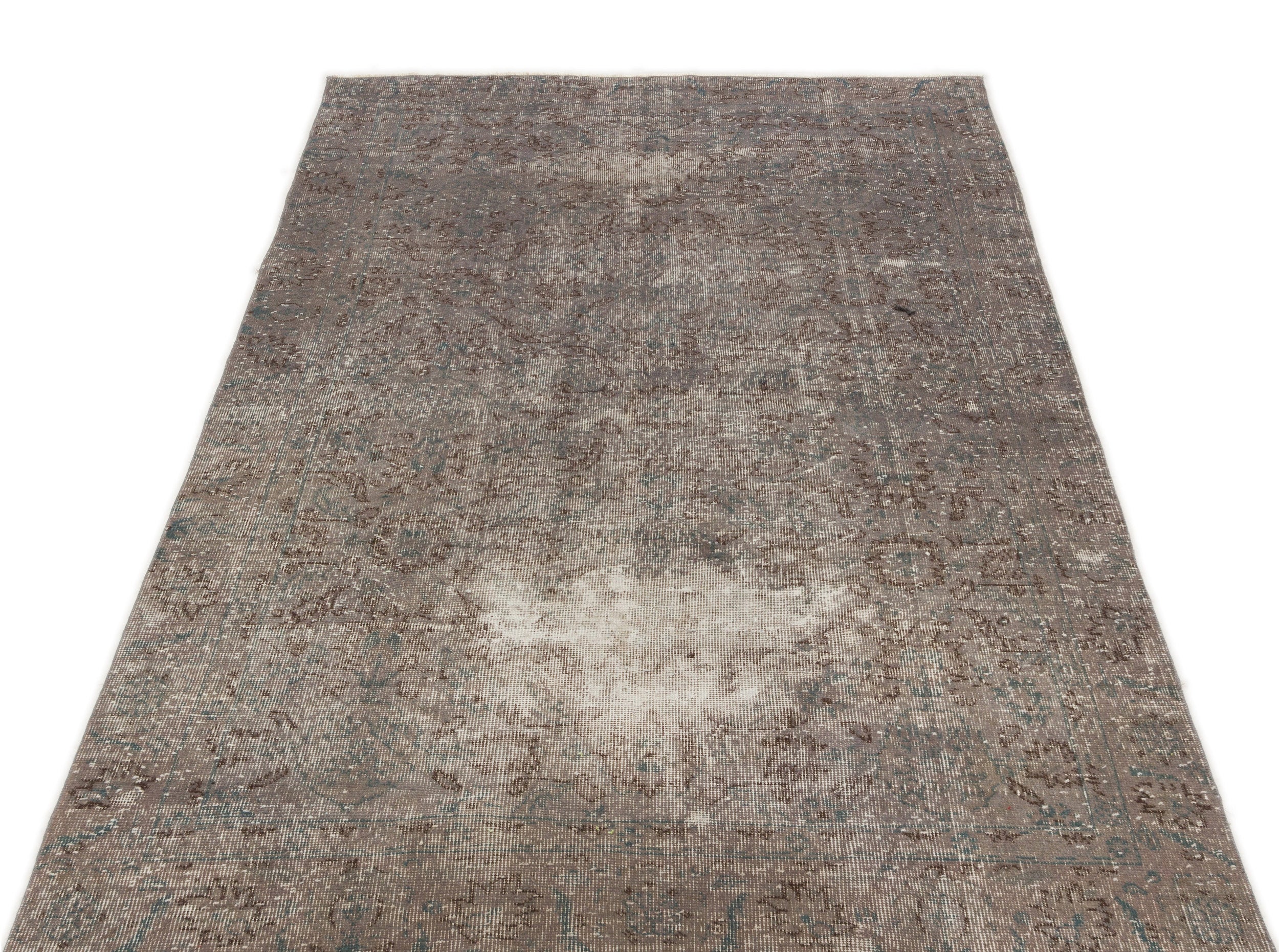Gray Over Dyed Vintage Rug 4'4'' x 7'7'' ft 131 x 232 cm