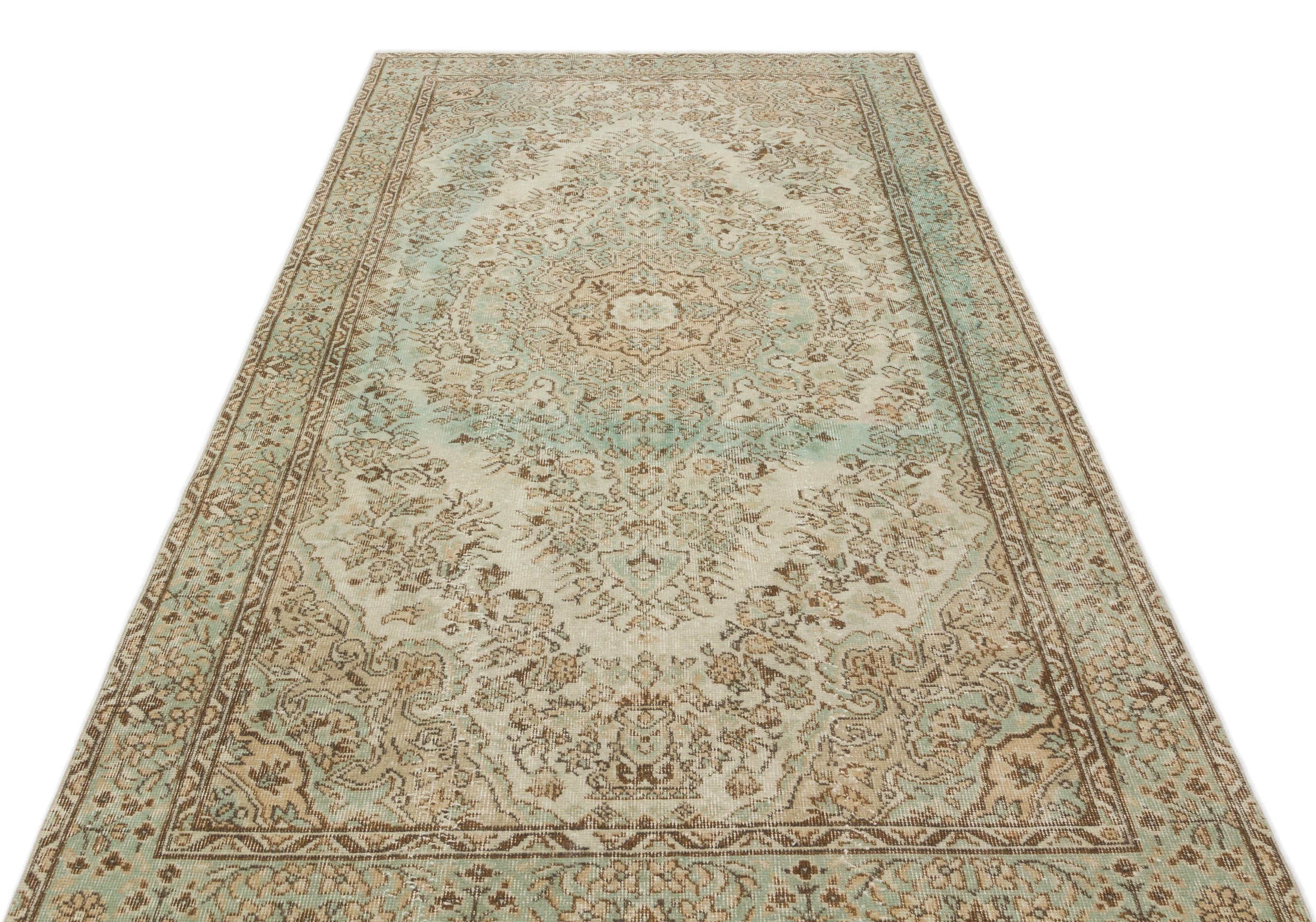 Beige Over Dyed Vintage Rug 4'12'' x 9'3'' ft 152 x 283 cm