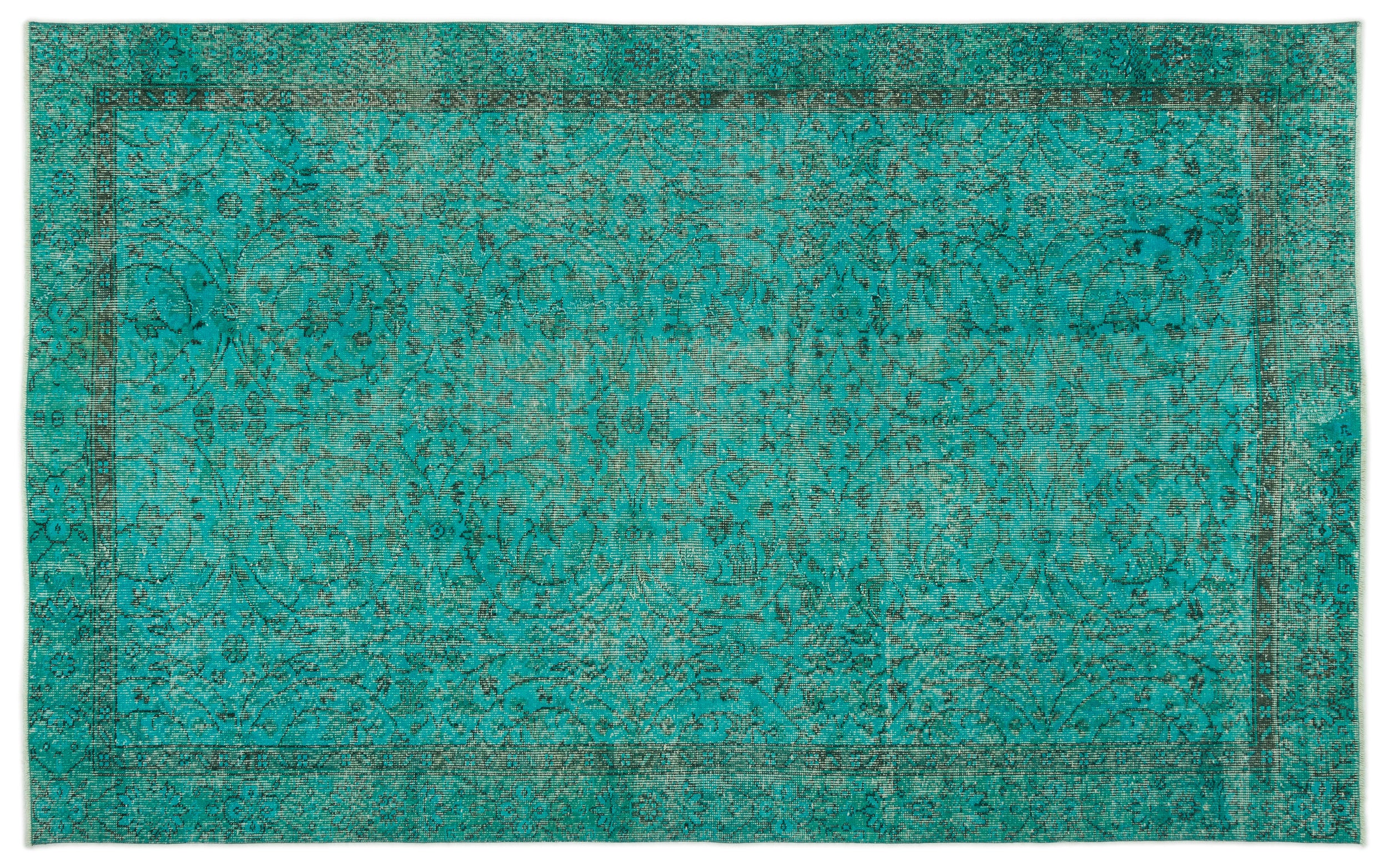 Turquoise  Over Dyed Vintage Rug 5'3'' x 8'7'' ft 161 x 262 cm