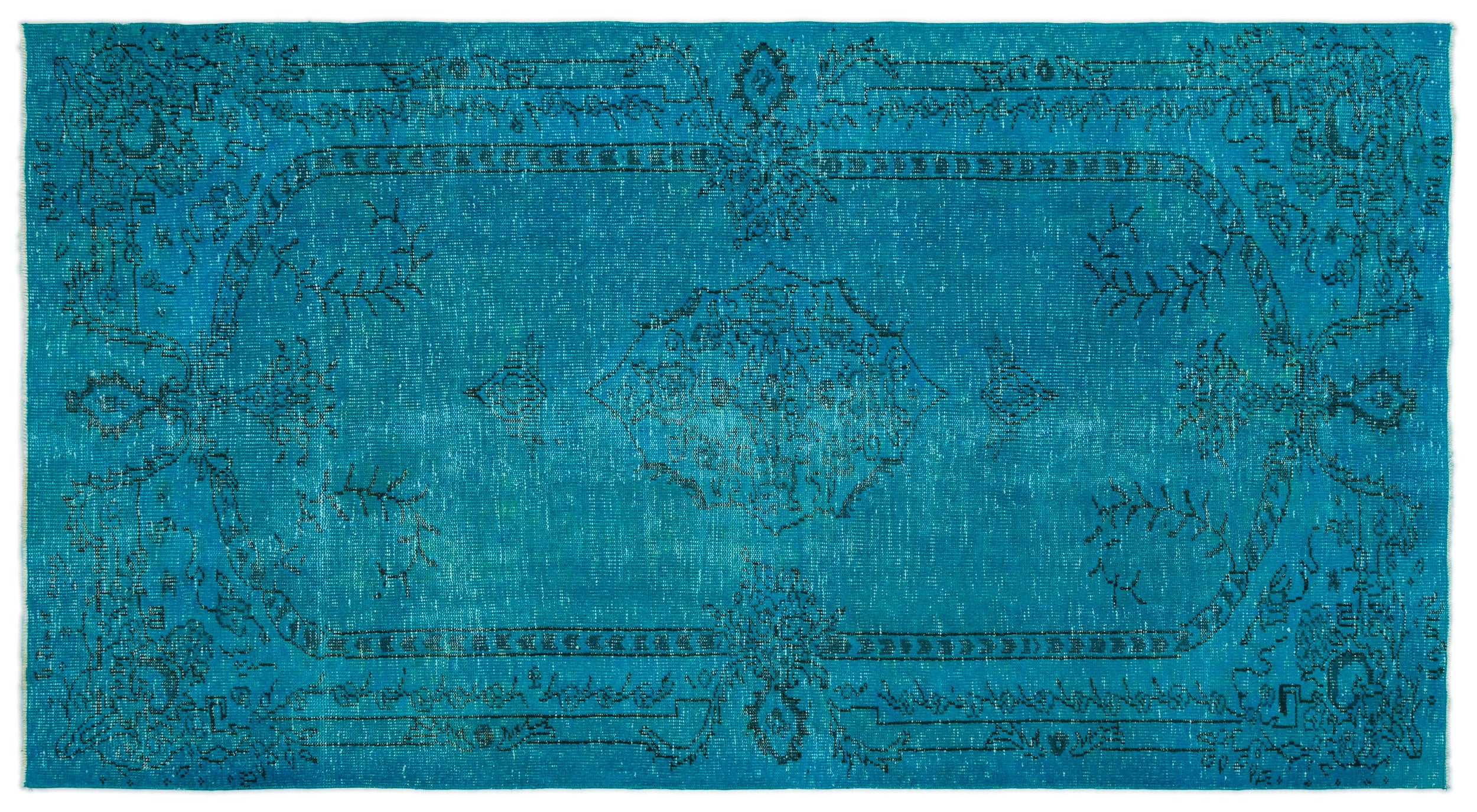 Turquoise  Over Dyed Vintage Rug 5'2'' x 9'3'' ft 157 x 283 cm