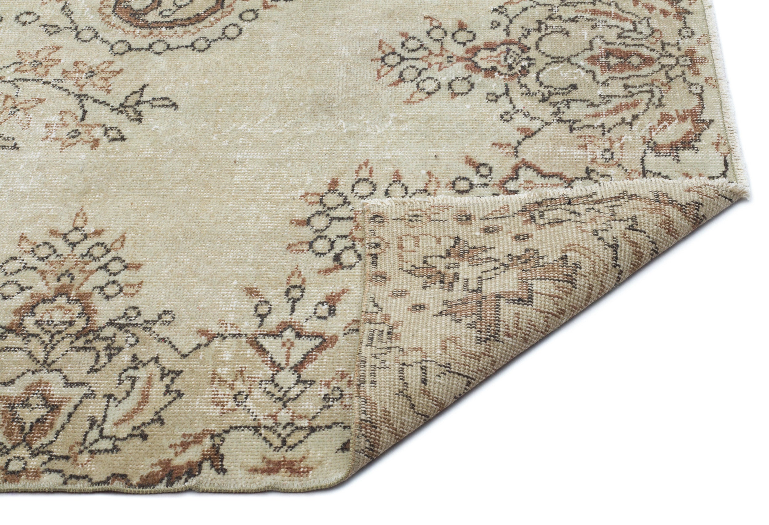Beige Over Dyed Vintage Rug 5'5'' x 8'10'' ft 164 x 269 cm