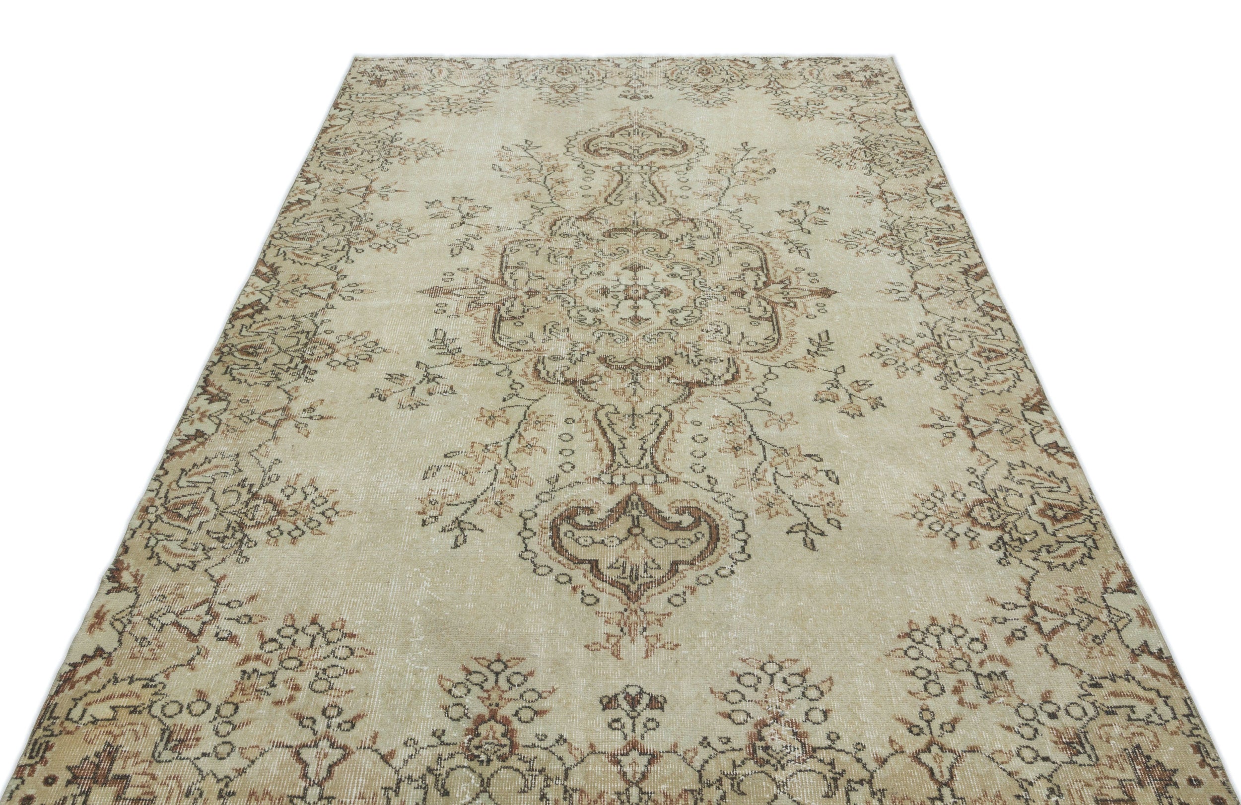 Beige Over Dyed Vintage Rug 5'5'' x 8'10'' ft 164 x 269 cm