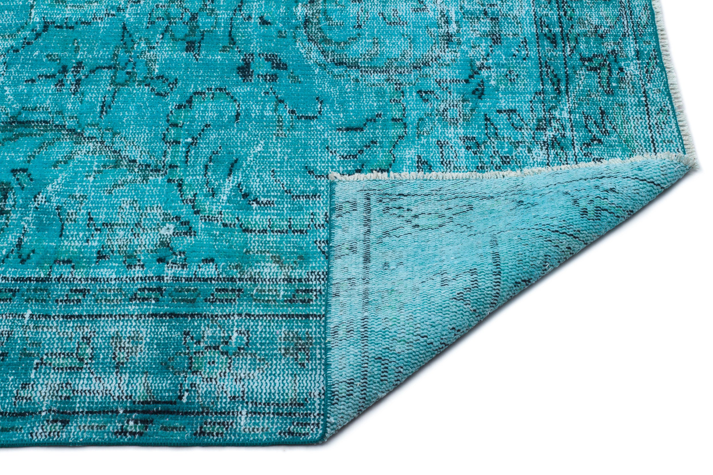 Turquoise  Over Dyed Vintage Rug 5'4'' x 8'11'' ft 162 x 272 cm