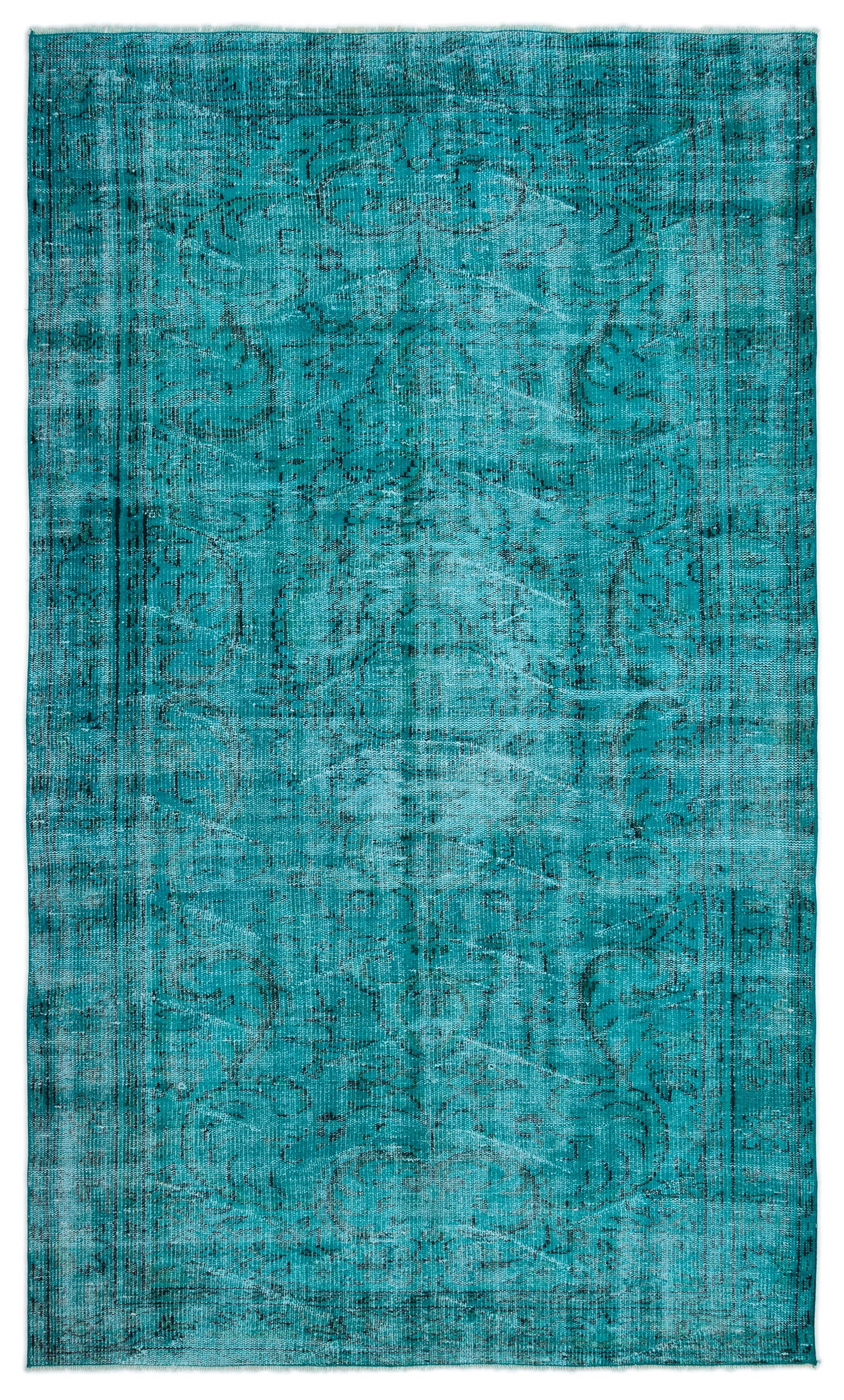 Turquoise  Over Dyed Vintage Rug 5'4'' x 8'11'' ft 162 x 272 cm