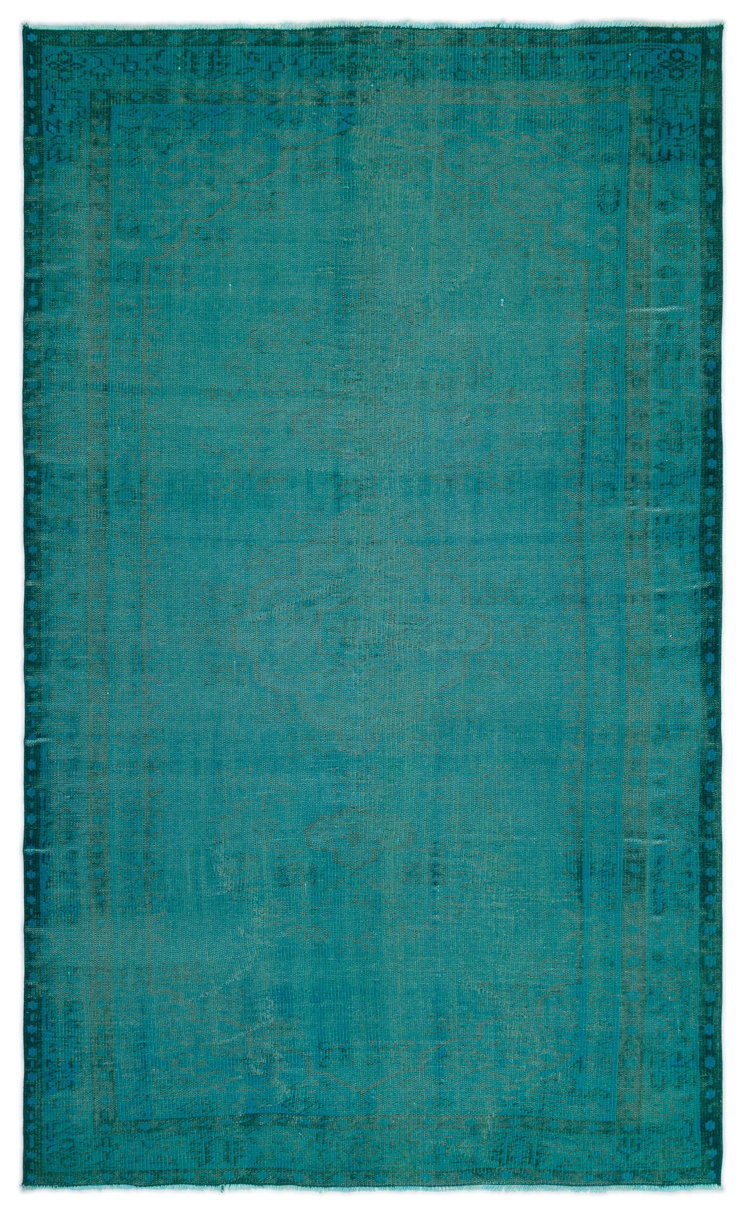 Turquoise  Over Dyed Vintage Rug 5'4'' x 8'4'' ft 162 x 255 cm