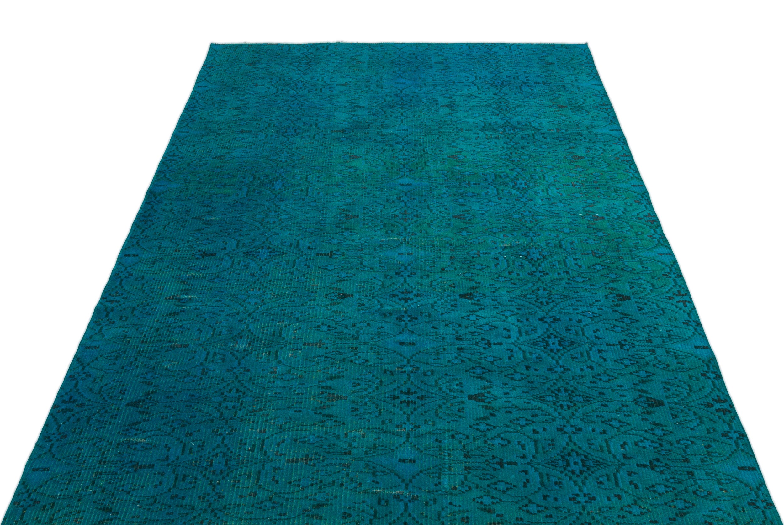 Turquoise  Over Dyed Vintage Rug 5'0'' x 8'8'' ft 153 x 263 cm