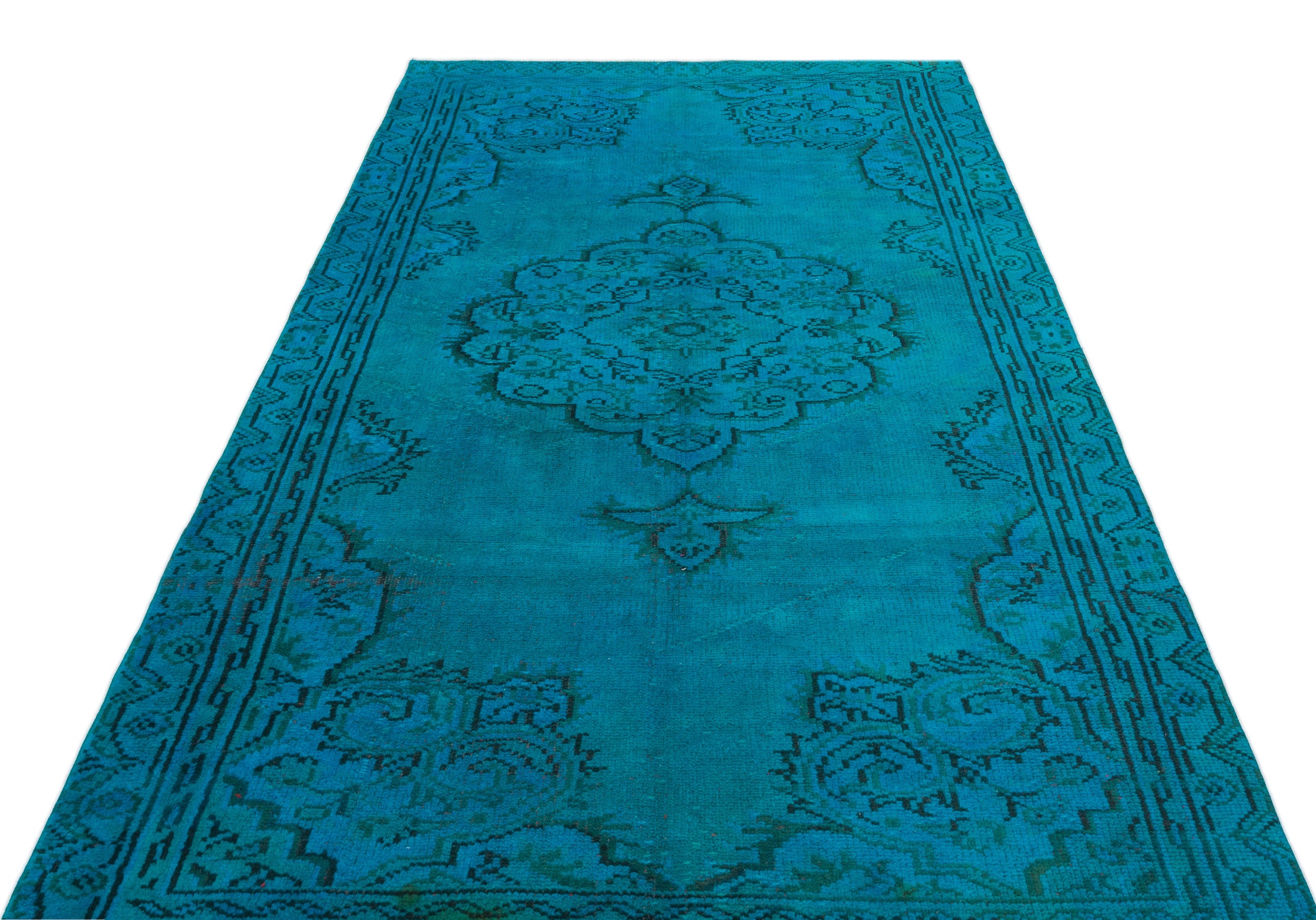 Turquoise  Over Dyed Vintage Rug 4'12'' x 8'10'' ft 152 x 270 cm