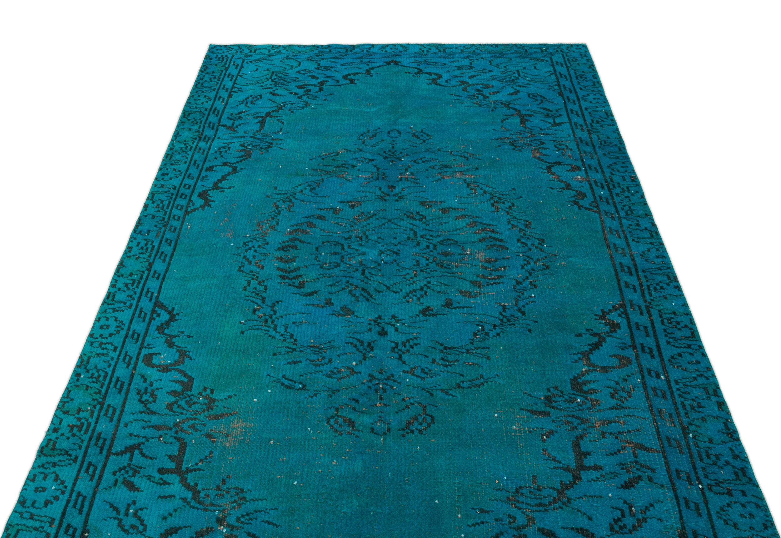 Turquoise  Over Dyed Vintage Rug 4'8'' x 8'6'' ft 143 x 258 cm