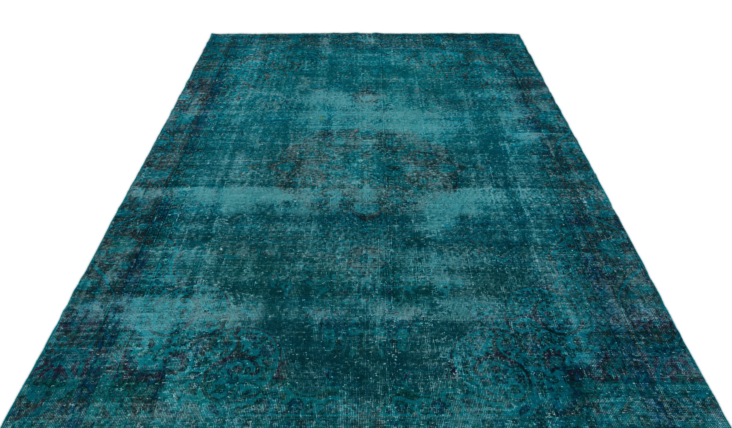 Turquoise  Over Dyed Vintage Rug 6'2'' x 9'6'' ft 188 x 290 cm