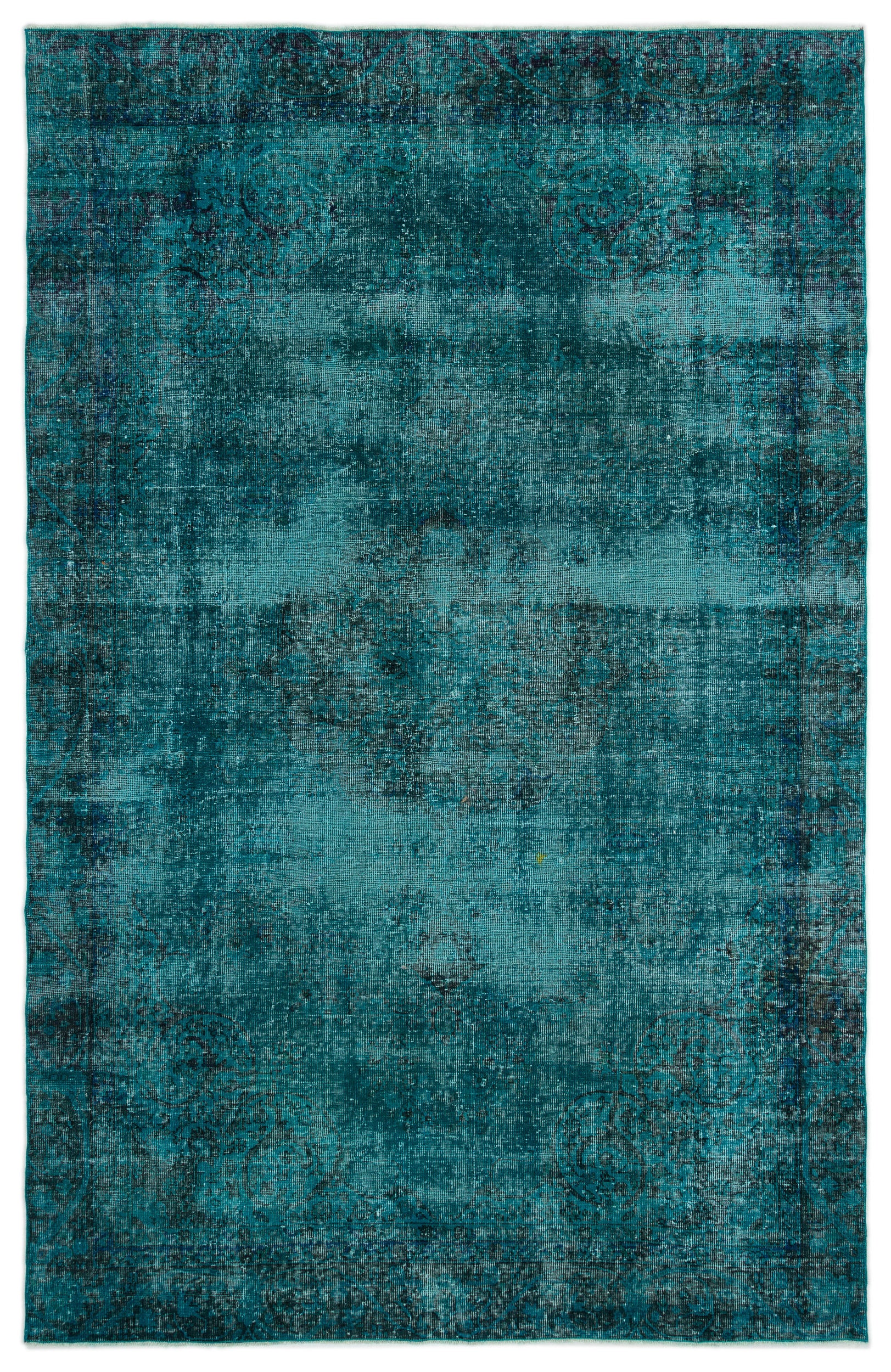 Turquoise  Over Dyed Vintage Rug 6'2'' x 9'6'' ft 188 x 290 cm