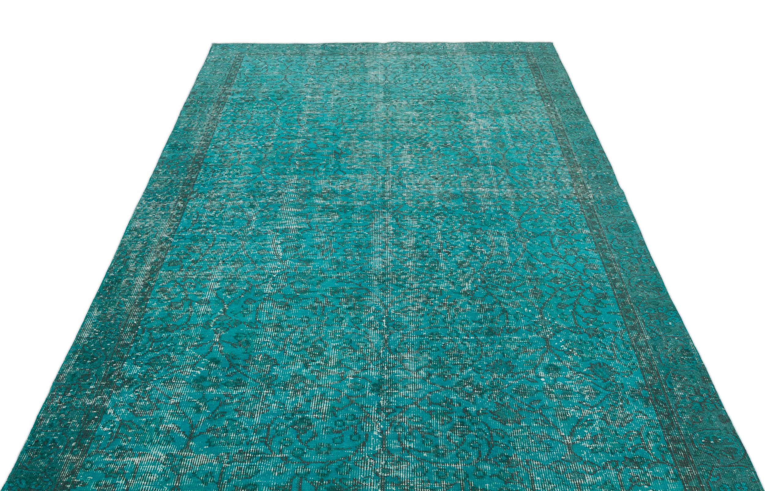Turquoise  Over Dyed Vintage Rug 5'3'' x 8'4'' ft 161 x 255 cm