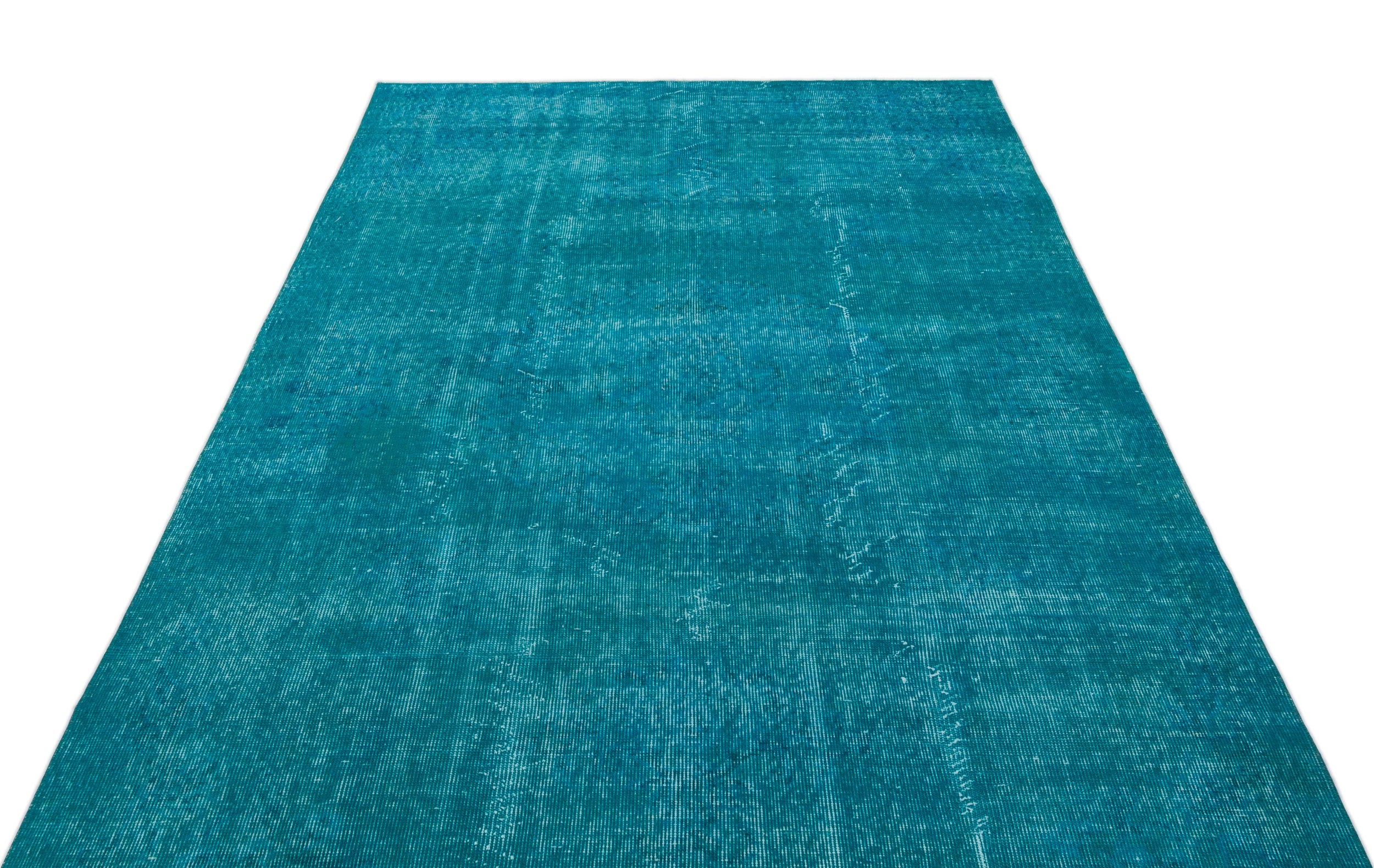 Turquoise  Over Dyed Vintage Rug 5'1'' x 8'2'' ft 155 x 250 cm