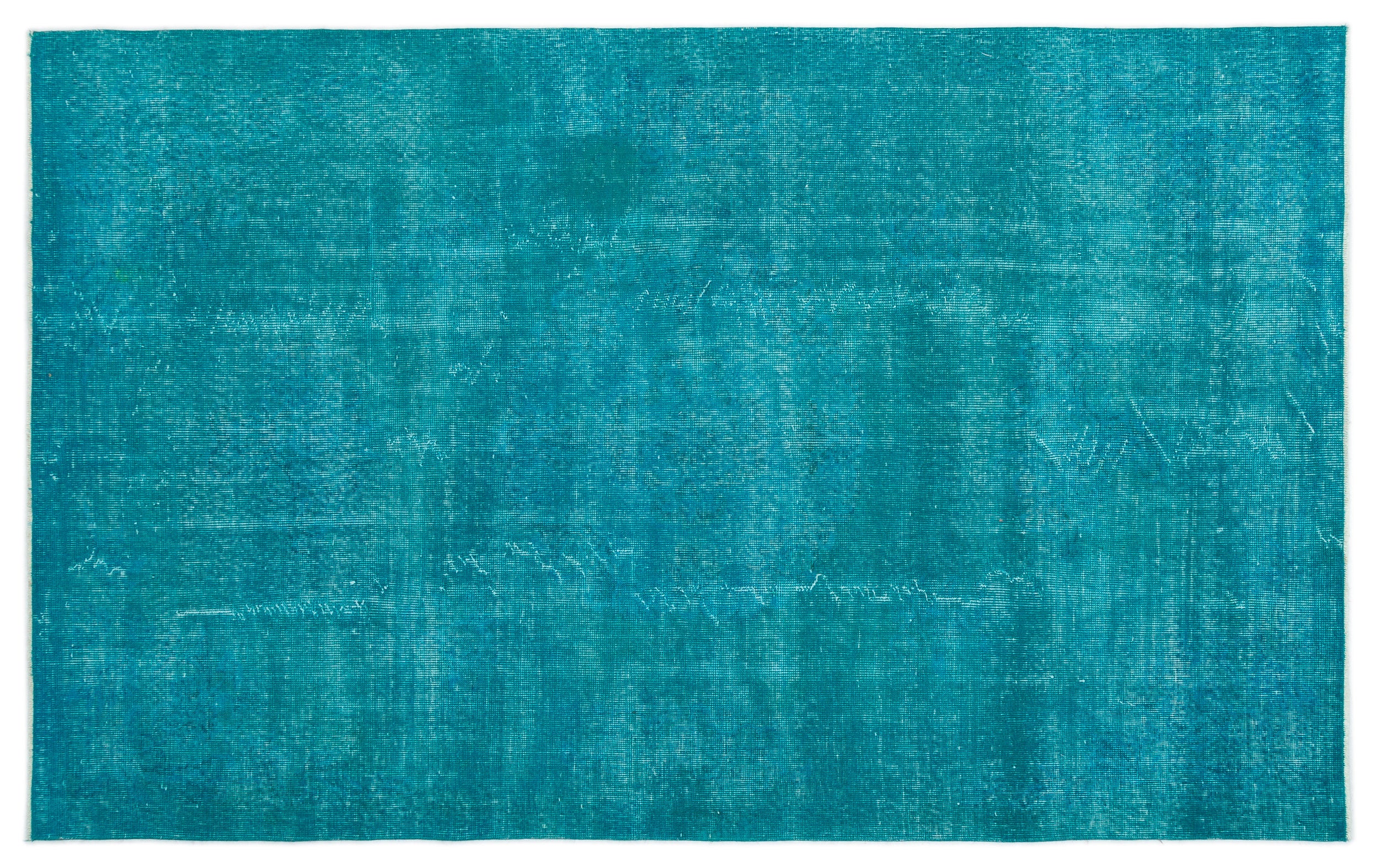 Turquoise  Over Dyed Vintage Rug 5'1'' x 8'2'' ft 155 x 250 cm