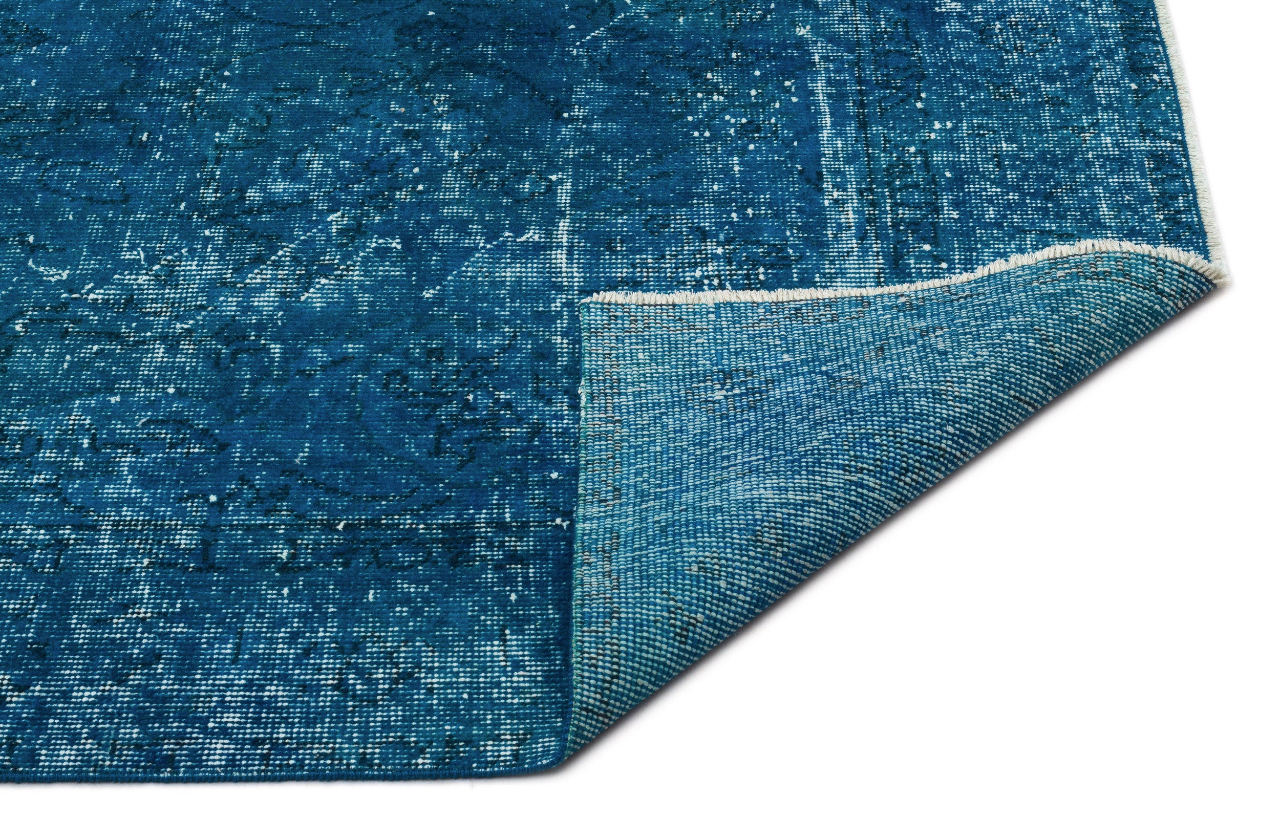Turquoise  Over Dyed Vintage Rug 4'10'' x 9'5'' ft 147 x 288 cm