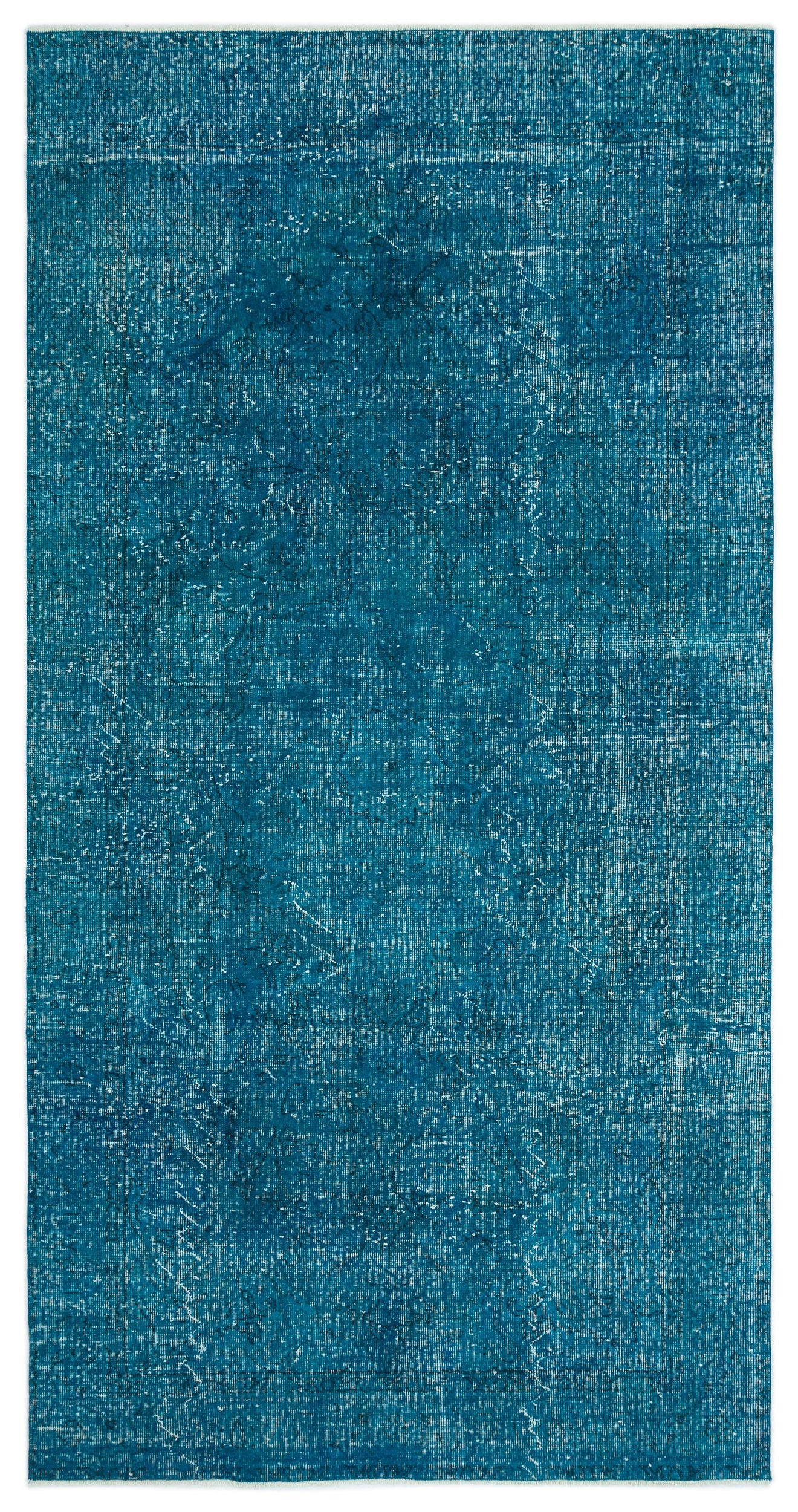 Turquoise  Over Dyed Vintage Rug 4'10'' x 9'5'' ft 147 x 288 cm