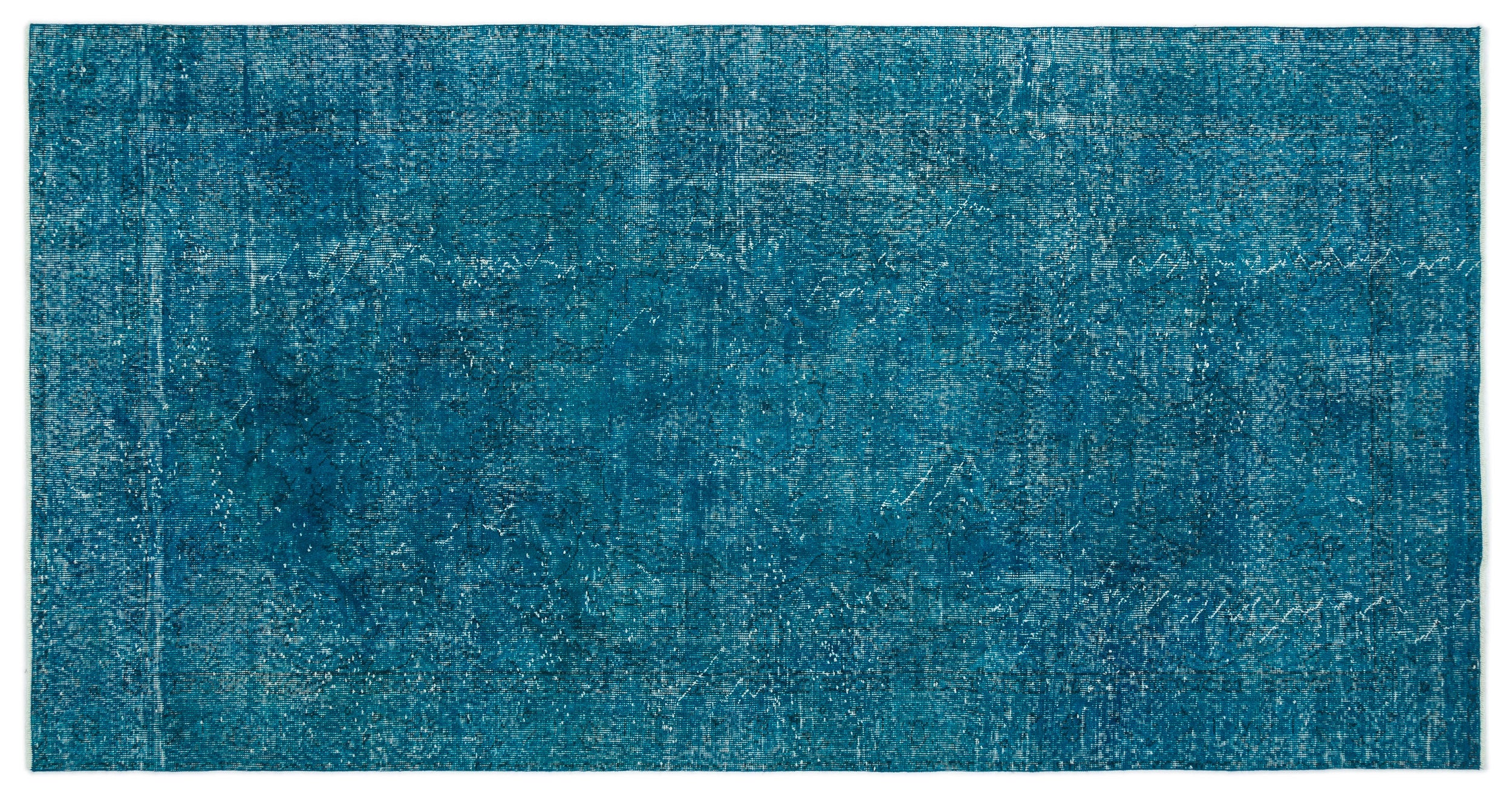 Turquoise  Over Dyed Vintage Rug 4'10'' x 9'5'' ft 147 x 288 cm