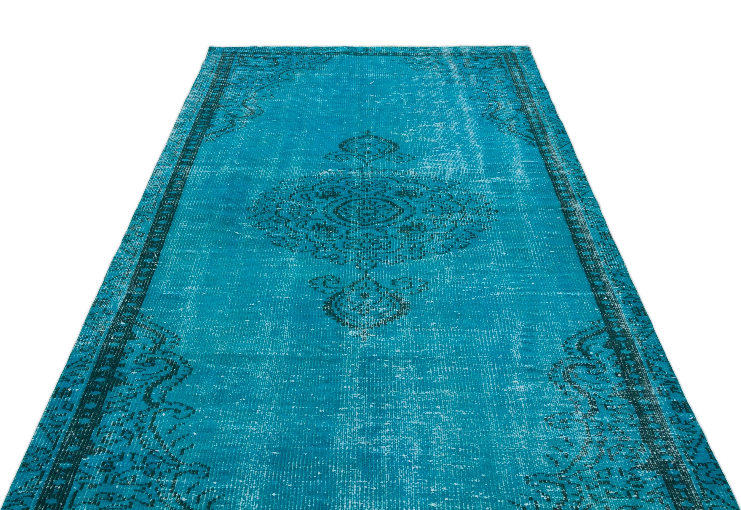 Turquoise  Over Dyed Vintage Rug 4'10'' x 8'6'' ft 147 x 260 cm