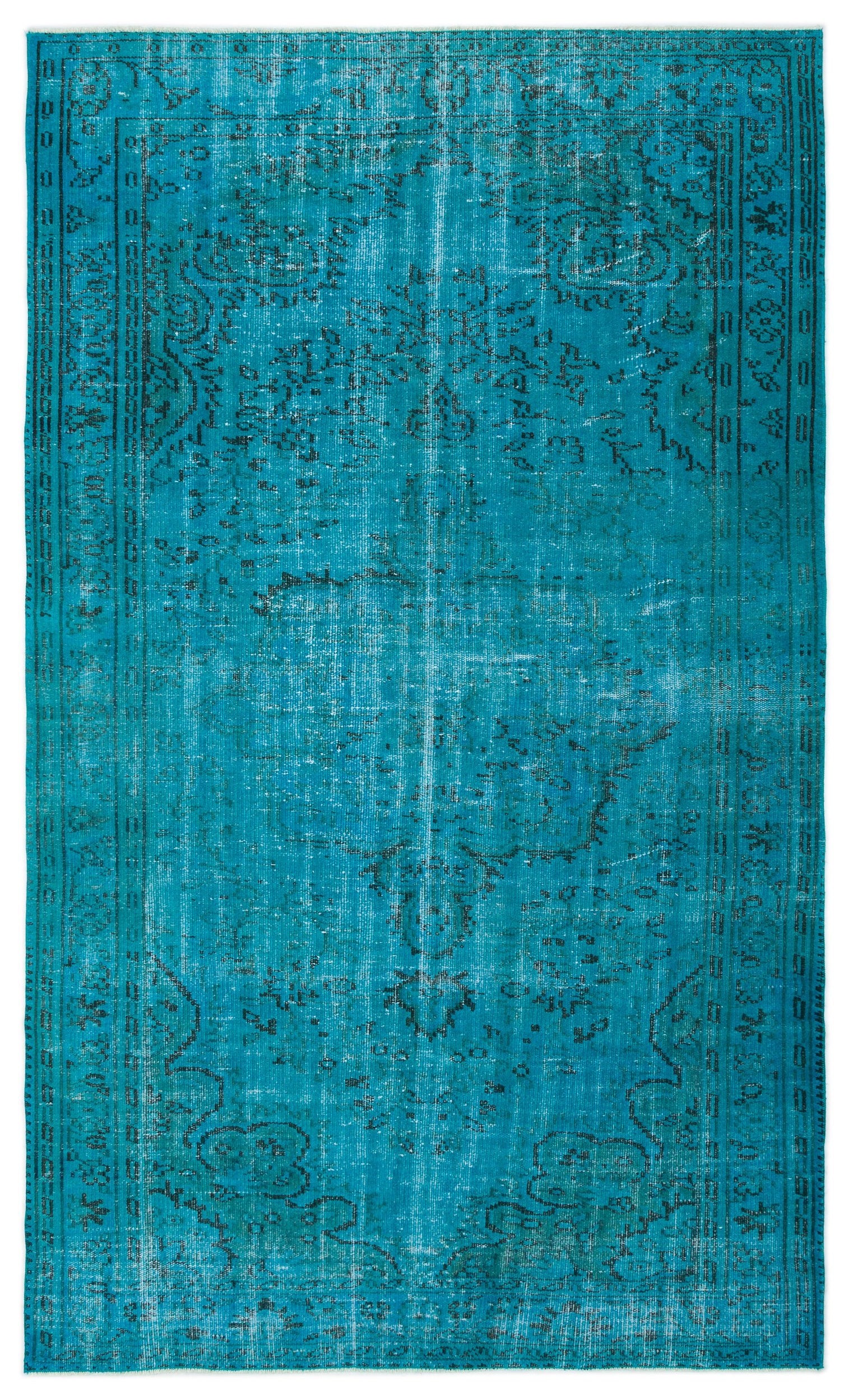 Turquoise  Over Dyed Vintage Rug 5'1'' x 8'4'' ft 156 x 255 cm