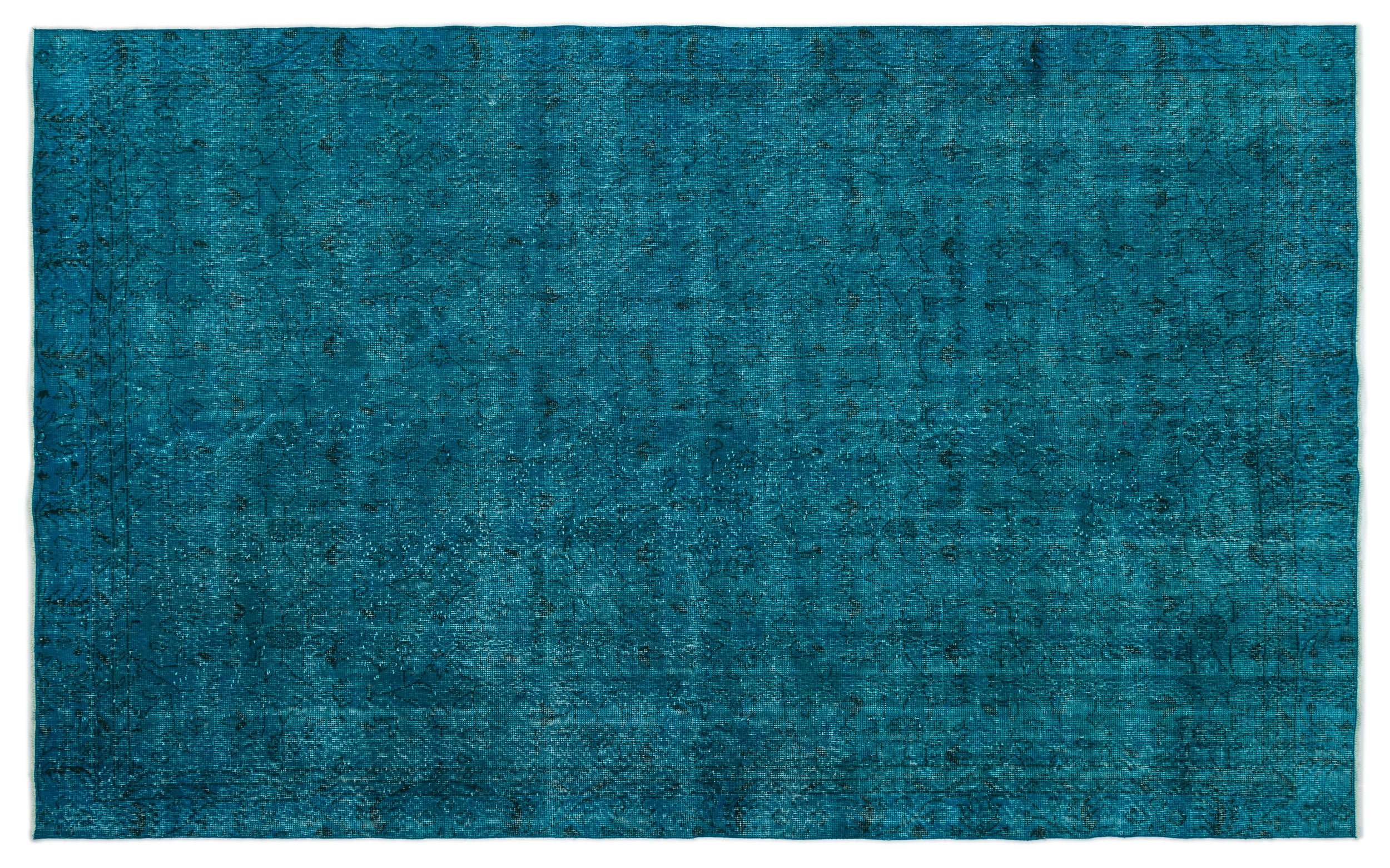 Turquoise  Over Dyed Vintage Rug 6'3'' x 9'9'' ft 190 x 296 cm