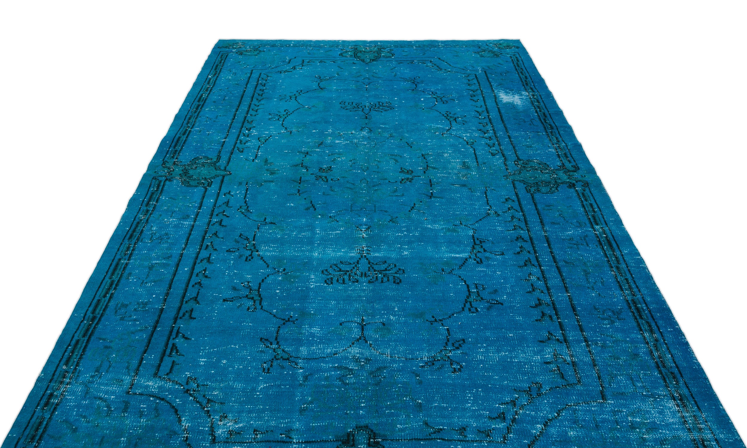 Turquoise  Over Dyed Vintage Rug 6'6'' x 10'1'' ft 198 x 308 cm