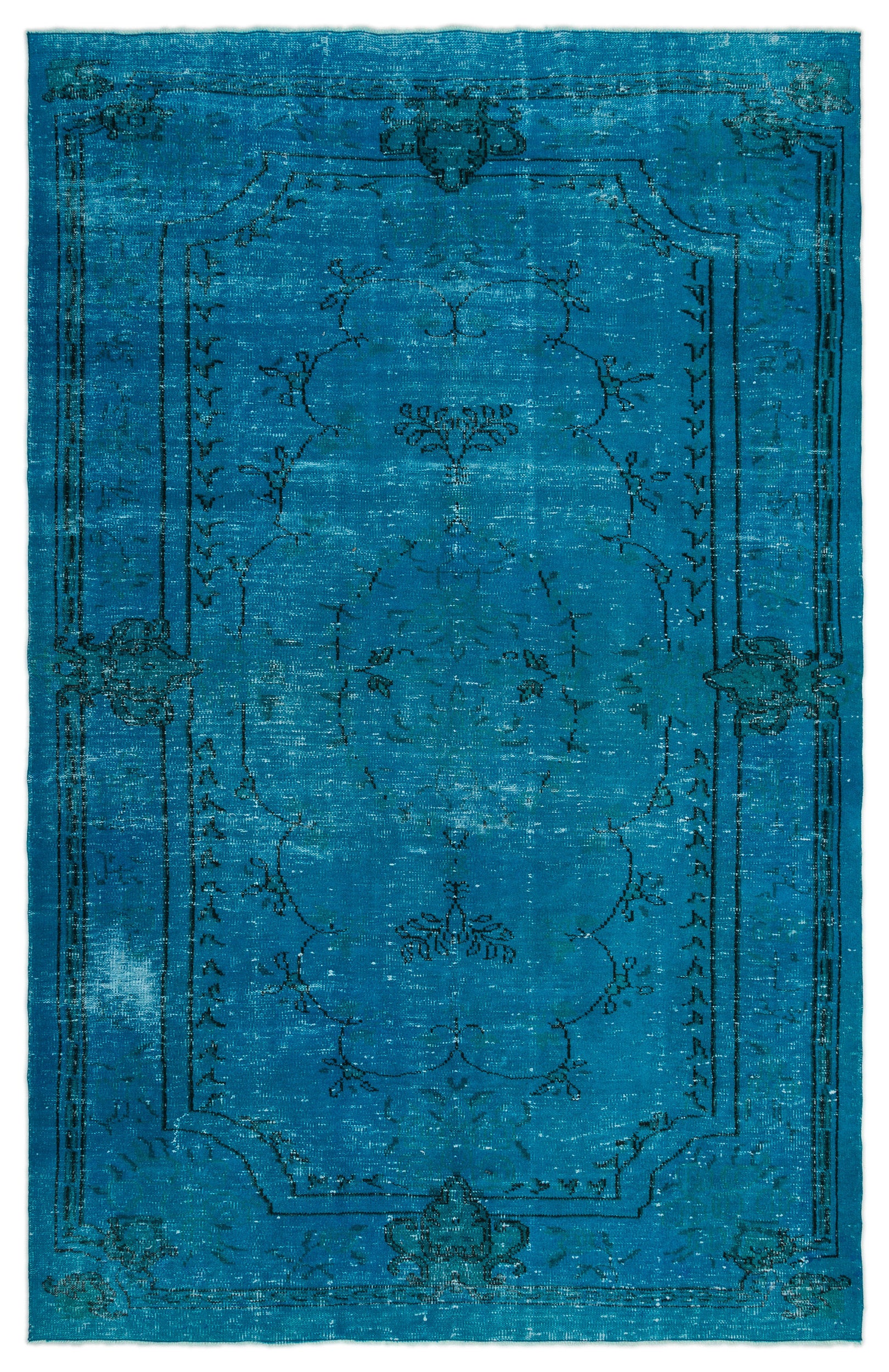 Turquoise  Over Dyed Vintage Rug 6'6'' x 10'1'' ft 198 x 308 cm