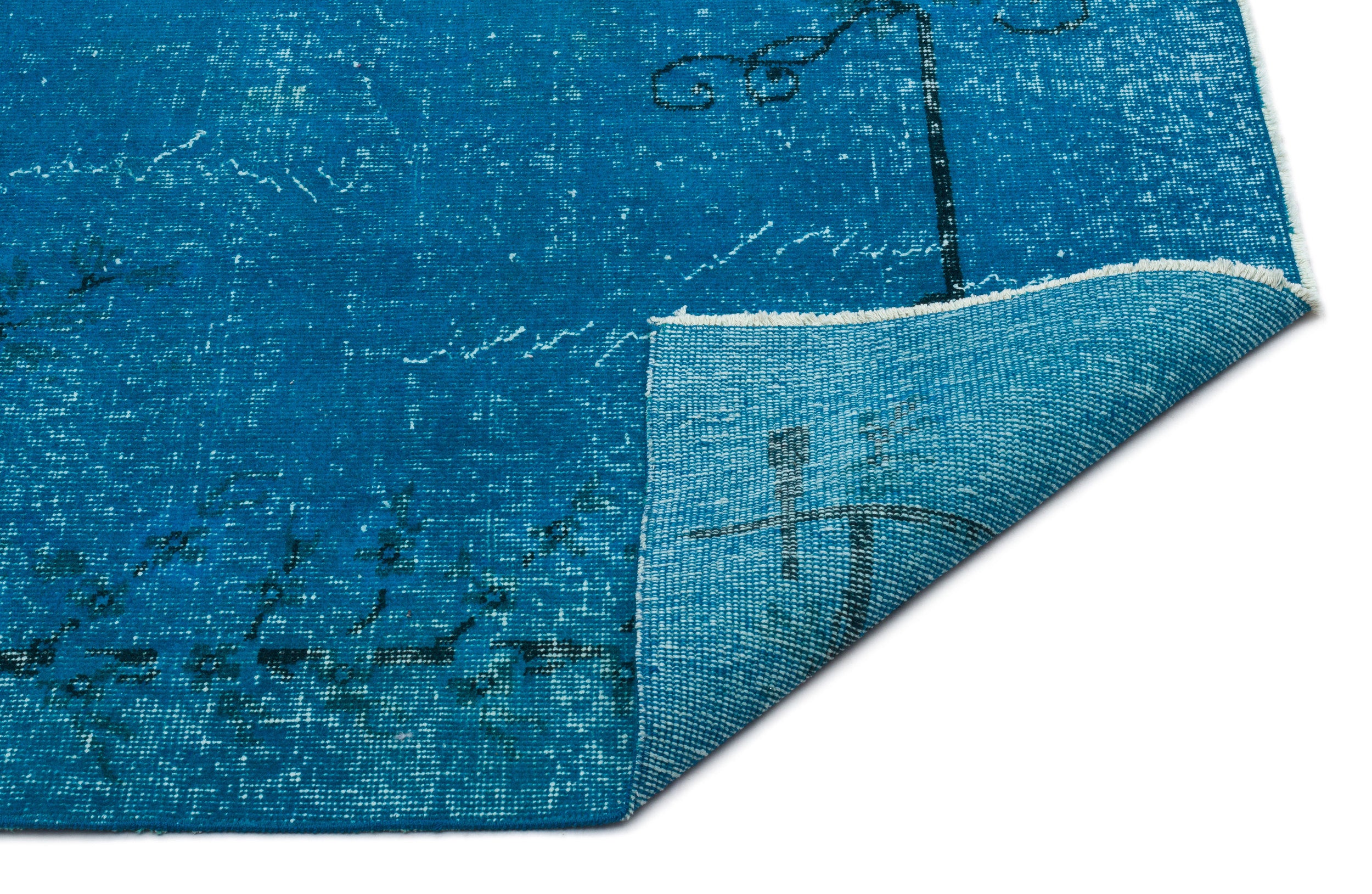Turquoise  Over Dyed Vintage Rug 6'8'' x 9'11'' ft 203 x 303 cm