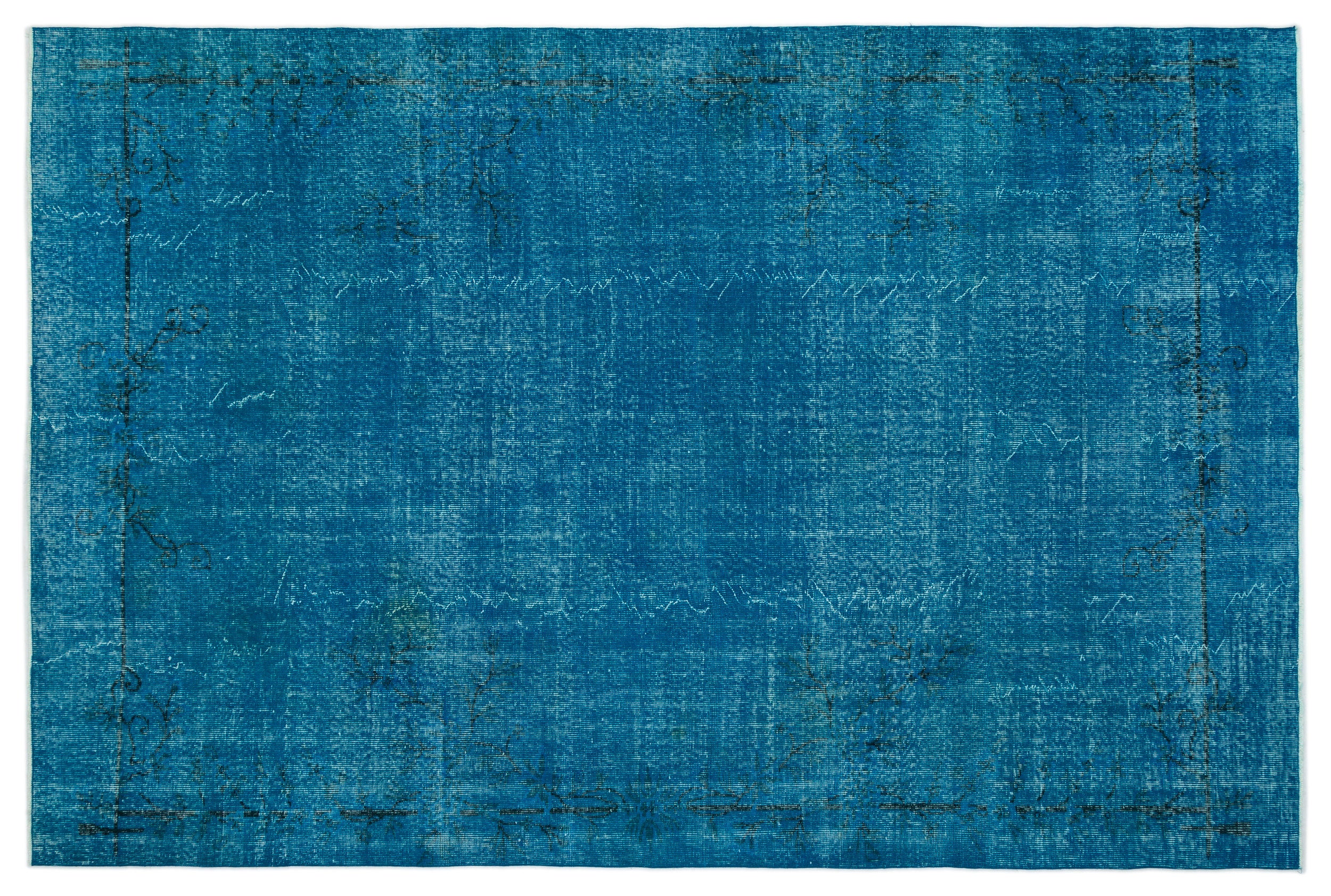 Turquoise  Over Dyed Vintage Rug 6'8'' x 9'11'' ft 203 x 303 cm