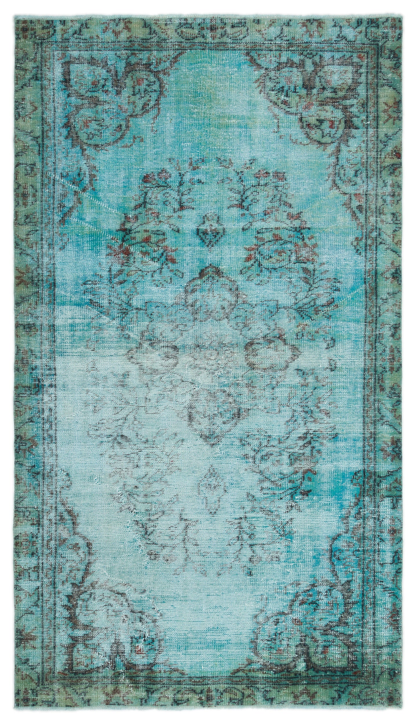 Turquoise  Over Dyed Vintage Rug 4'11'' x 8'5'' ft 150 x 256 cm