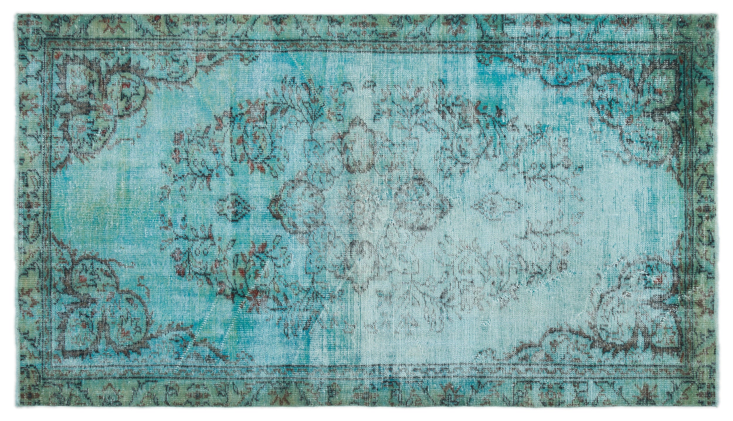 Turquoise  Over Dyed Vintage Rug 4'11'' x 8'5'' ft 150 x 256 cm