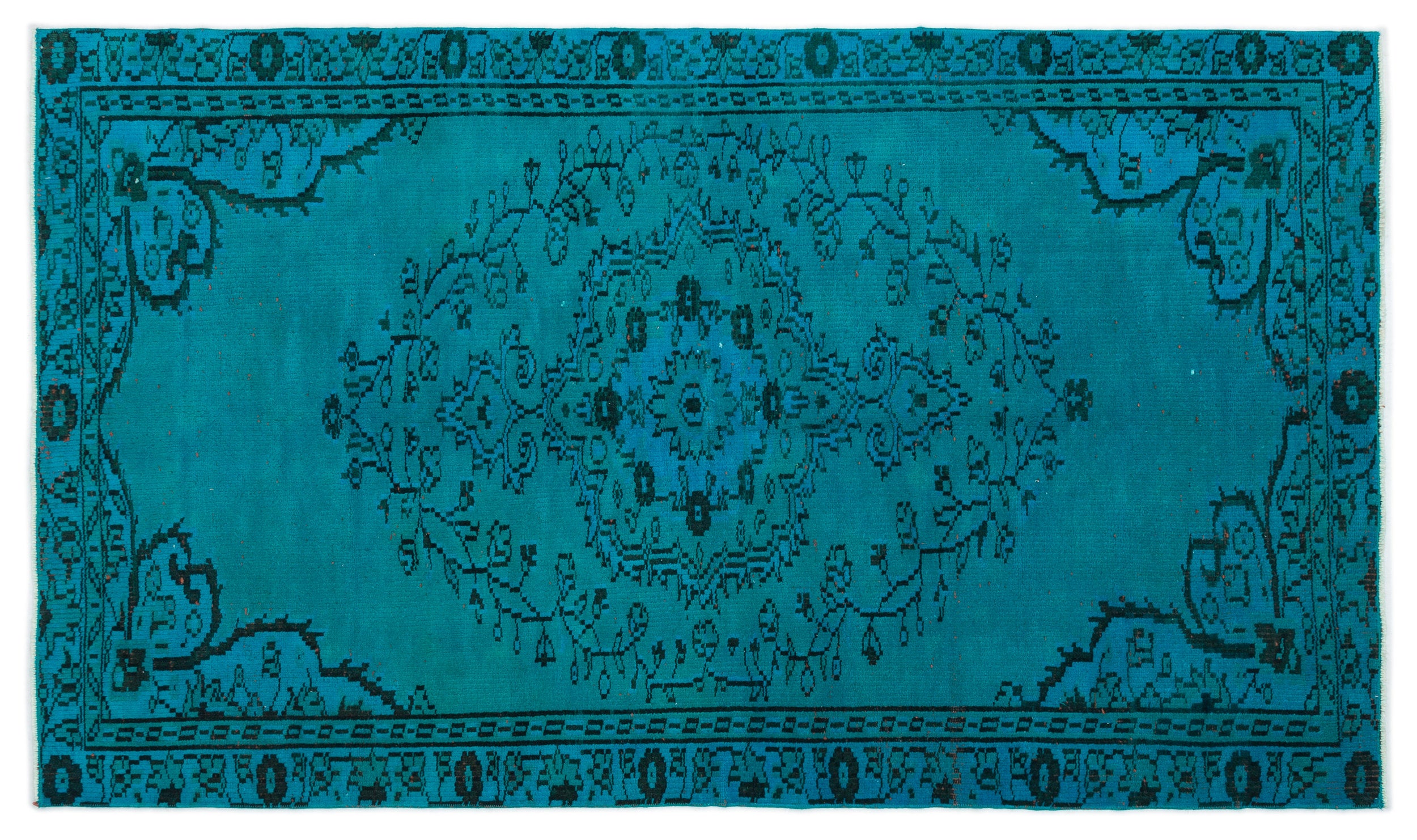 Turquoise  Over Dyed Vintage Rug 4'5'' x 7'4'' ft 135 x 224 cm