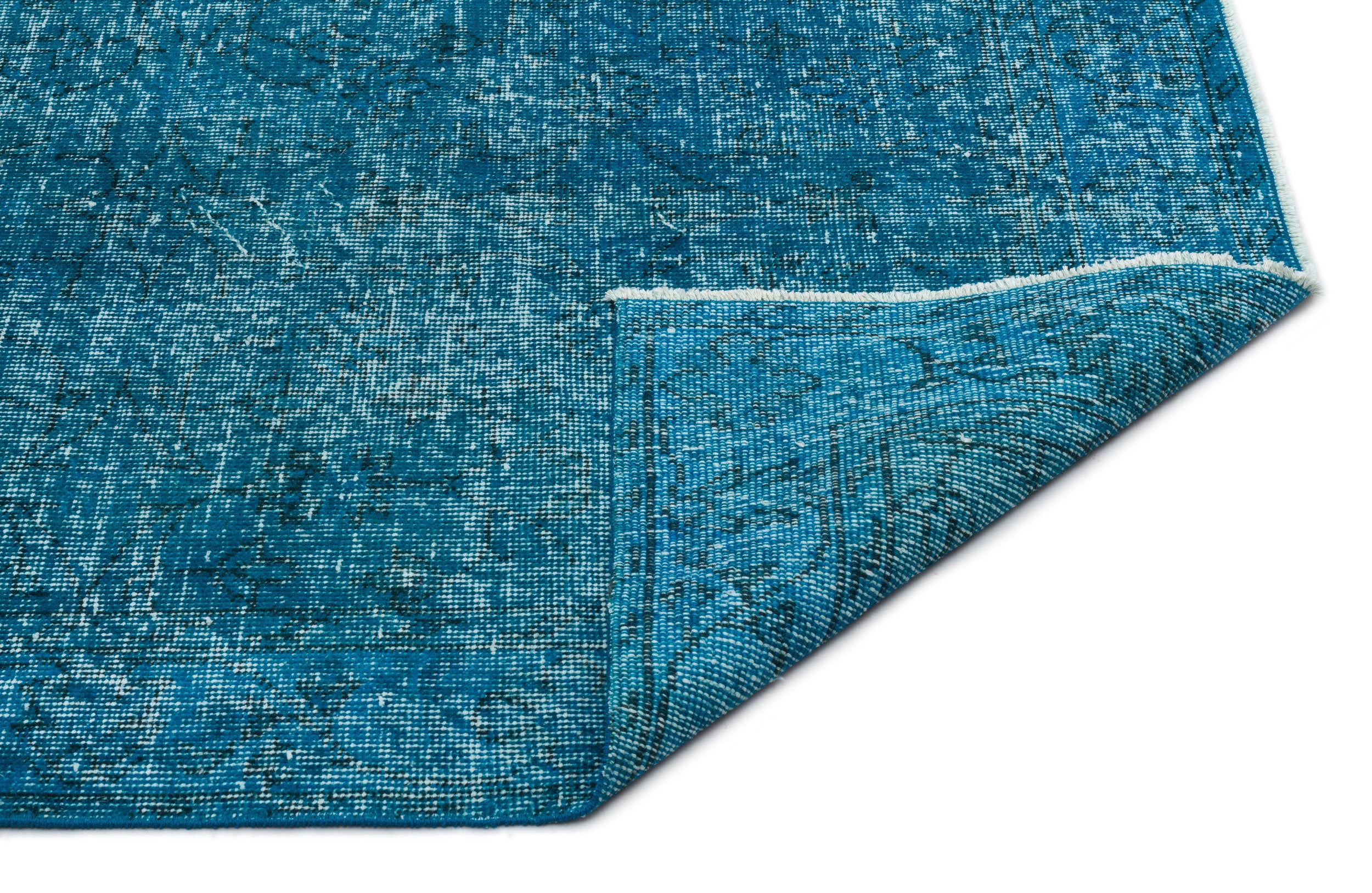 Turquoise  Over Dyed Vintage Rug 3'9'' x 6'10'' ft 115 x 208 cm