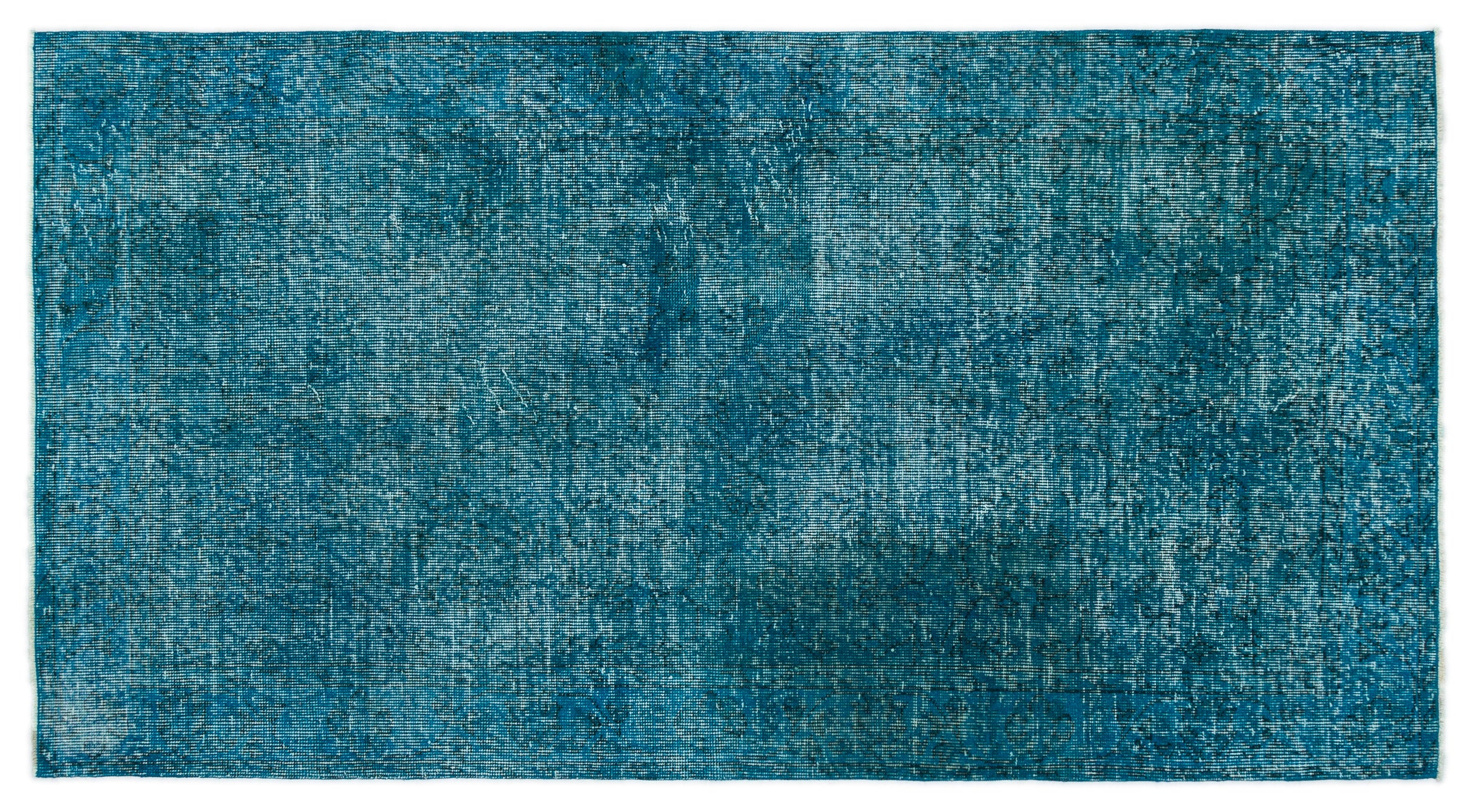 Turquoise  Over Dyed Vintage Rug 3'9'' x 6'10'' ft 115 x 208 cm