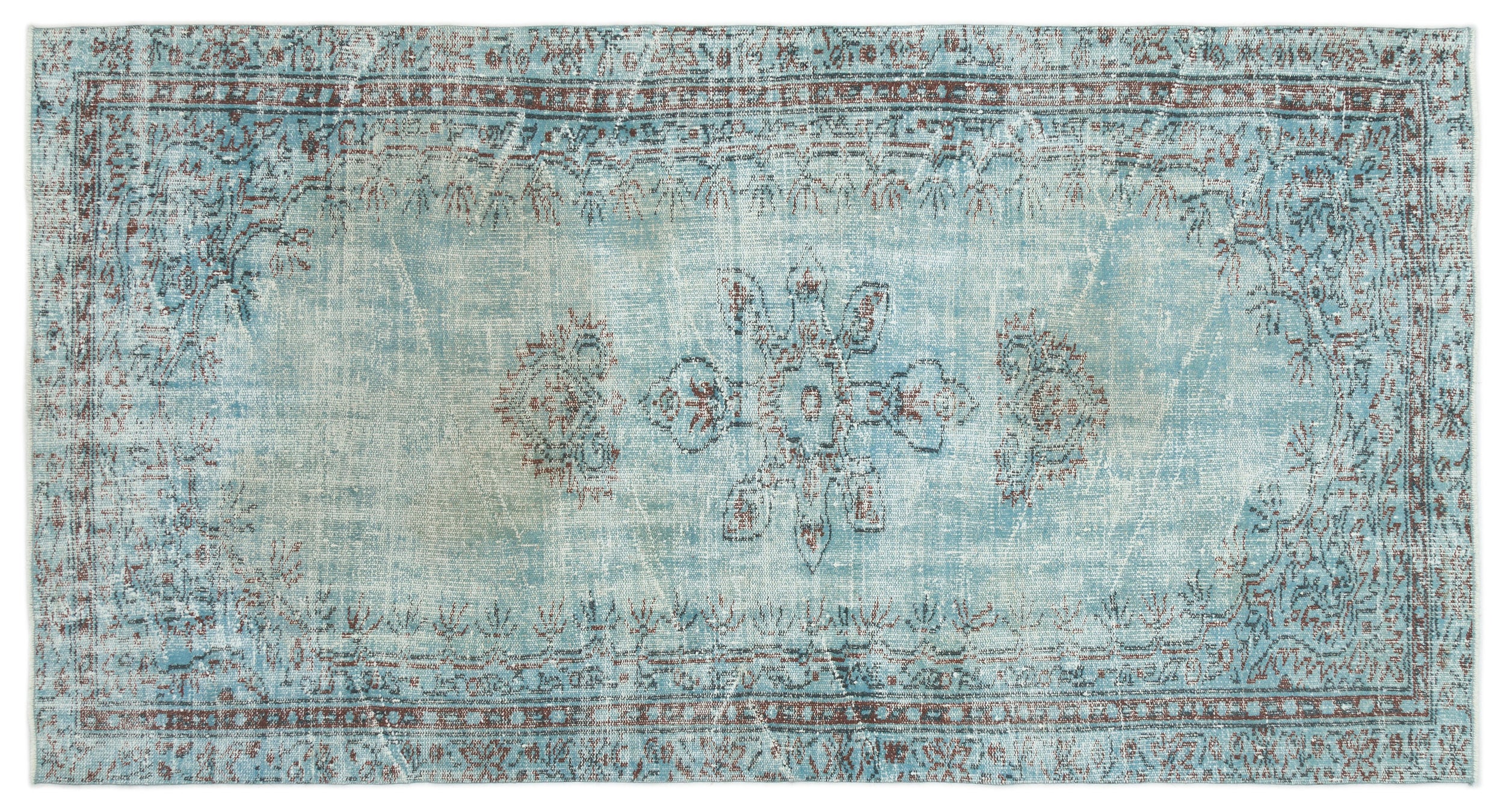 Blue Over Dyed Vintage Rug 4'9'' x 8'6'' ft 146 x 260 cm