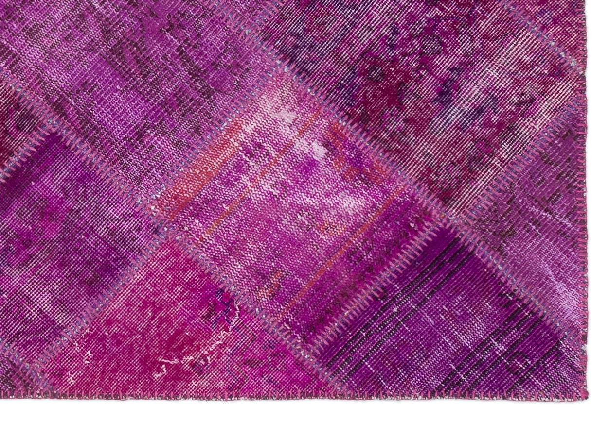 Fuchsia Over Dyed Patchwork Unique Rug 4'1'' x 5'10'' ft 124 x 178 cm