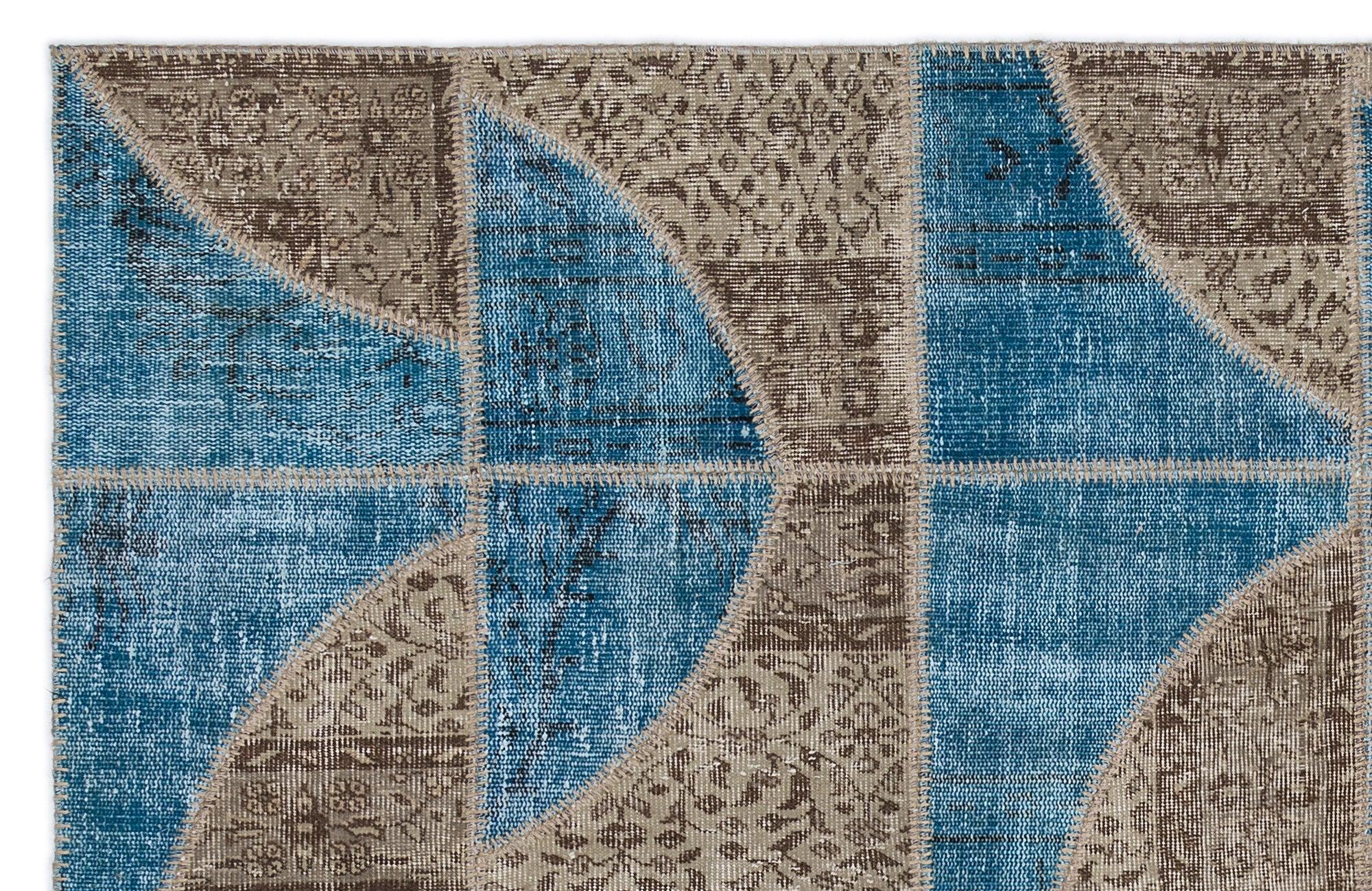 Turquoise  Over Dyed Patchwork Unique Rug 5'3'' x 7'7'' ft 160 x 230 cm