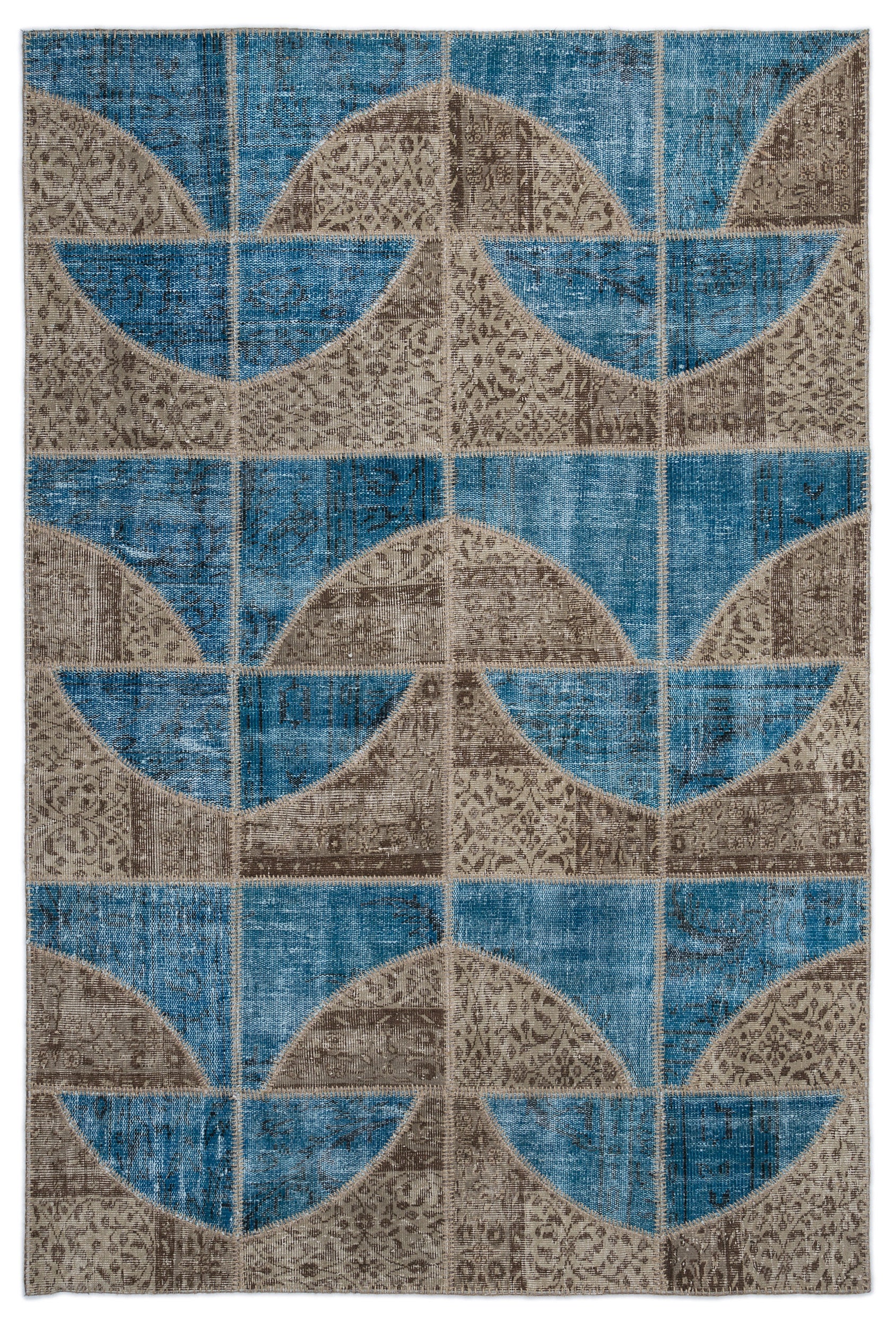 Turquoise  Over Dyed Patchwork Unique Rug 5'3'' x 7'7'' ft 160 x 230 cm