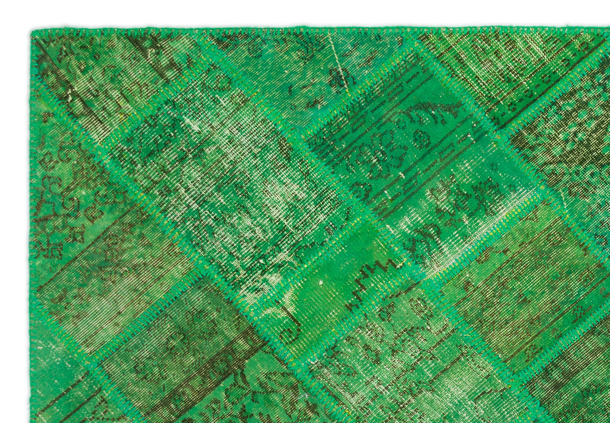 Green Over Dyed Patchwork Unique Rug 5'3'' x 7'7'' ft 160 x 232 cm