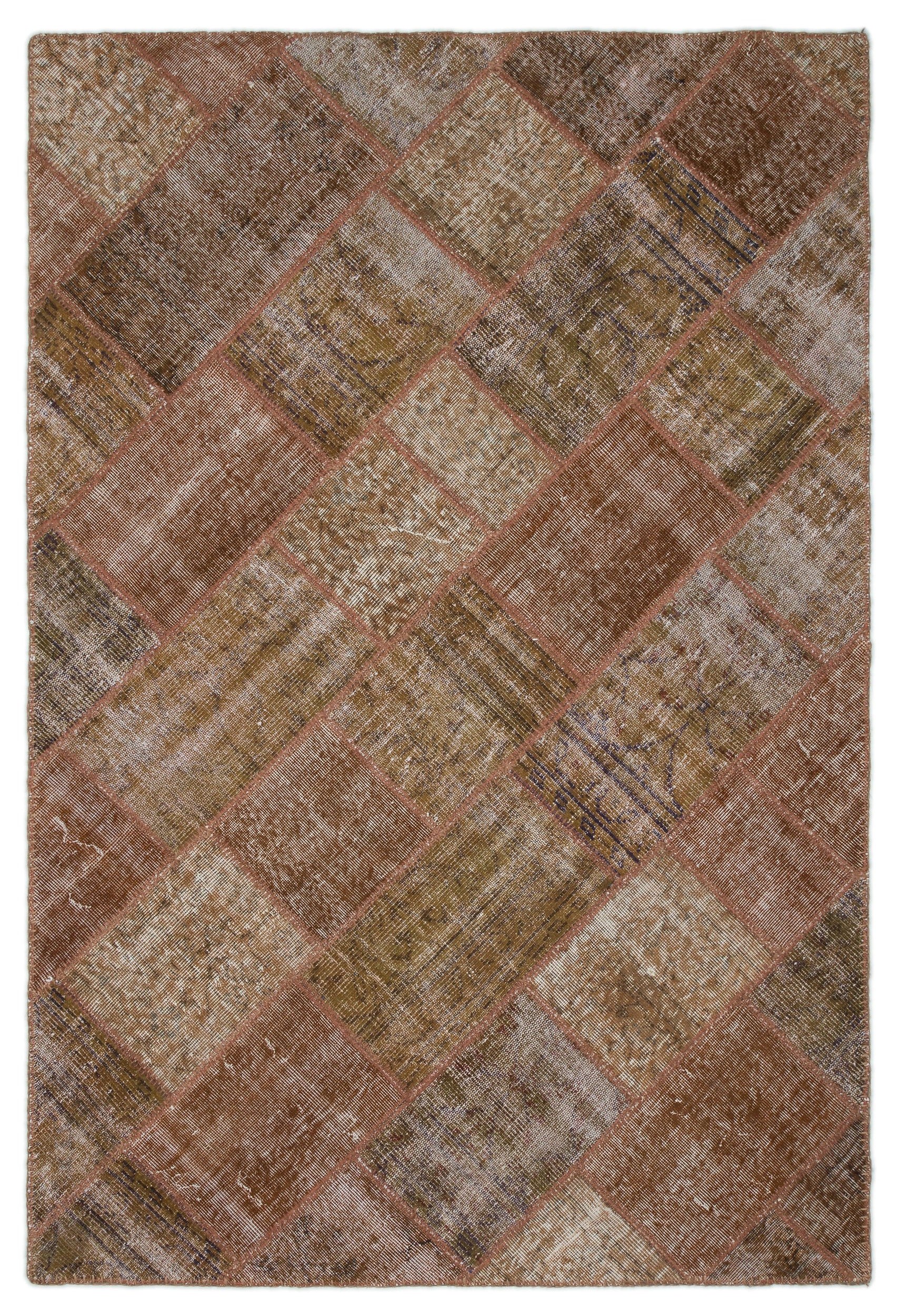 Brown Over Dyed Patchwork Unique Rug 5'2'' x 7'7'' ft 157 x 232 cm