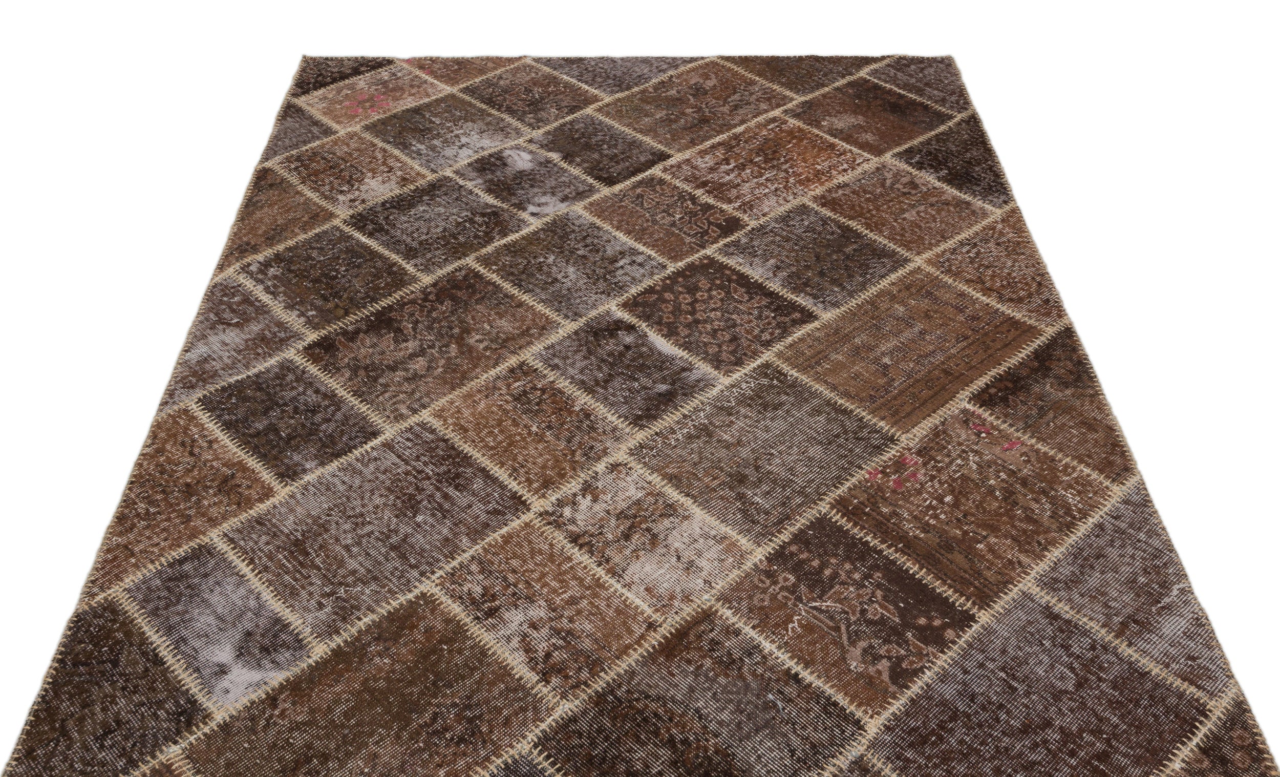Brown Over Dyed Patchwork Unique Rug 5'3'' x 7'6'' ft 160 x 228 cm