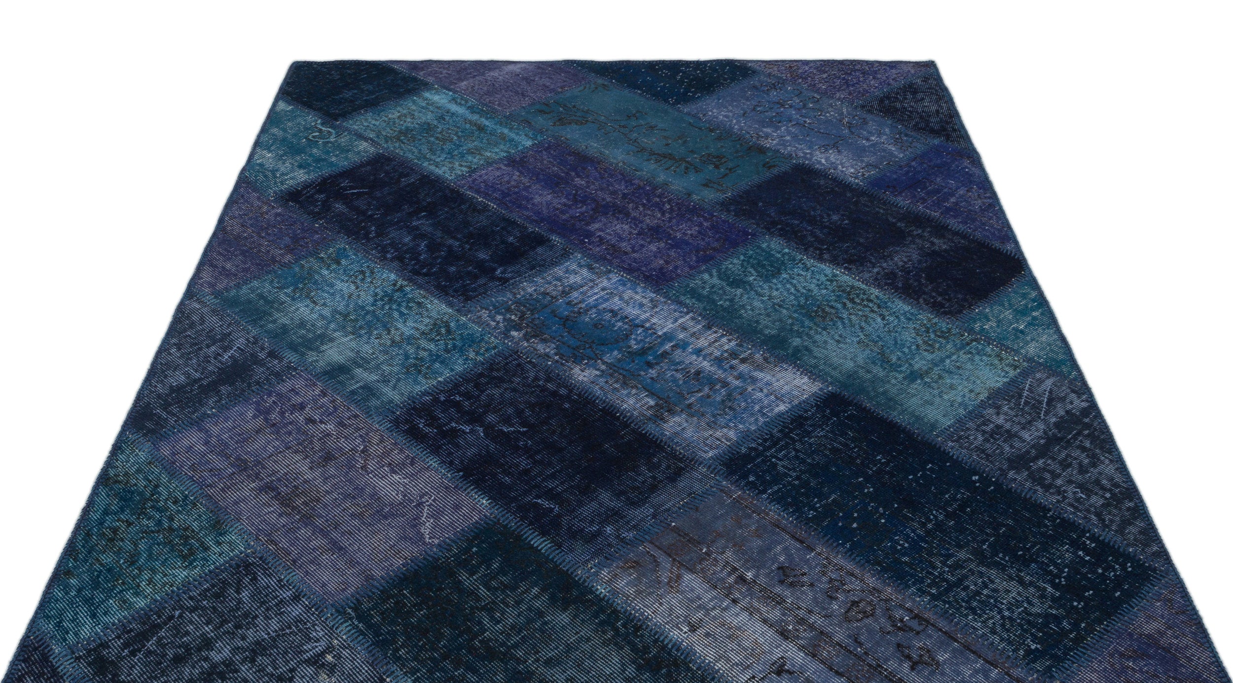Turquoise  Over Dyed Patchwork Unique Rug 5'3'' x 7'7'' ft 161 x 232 cm