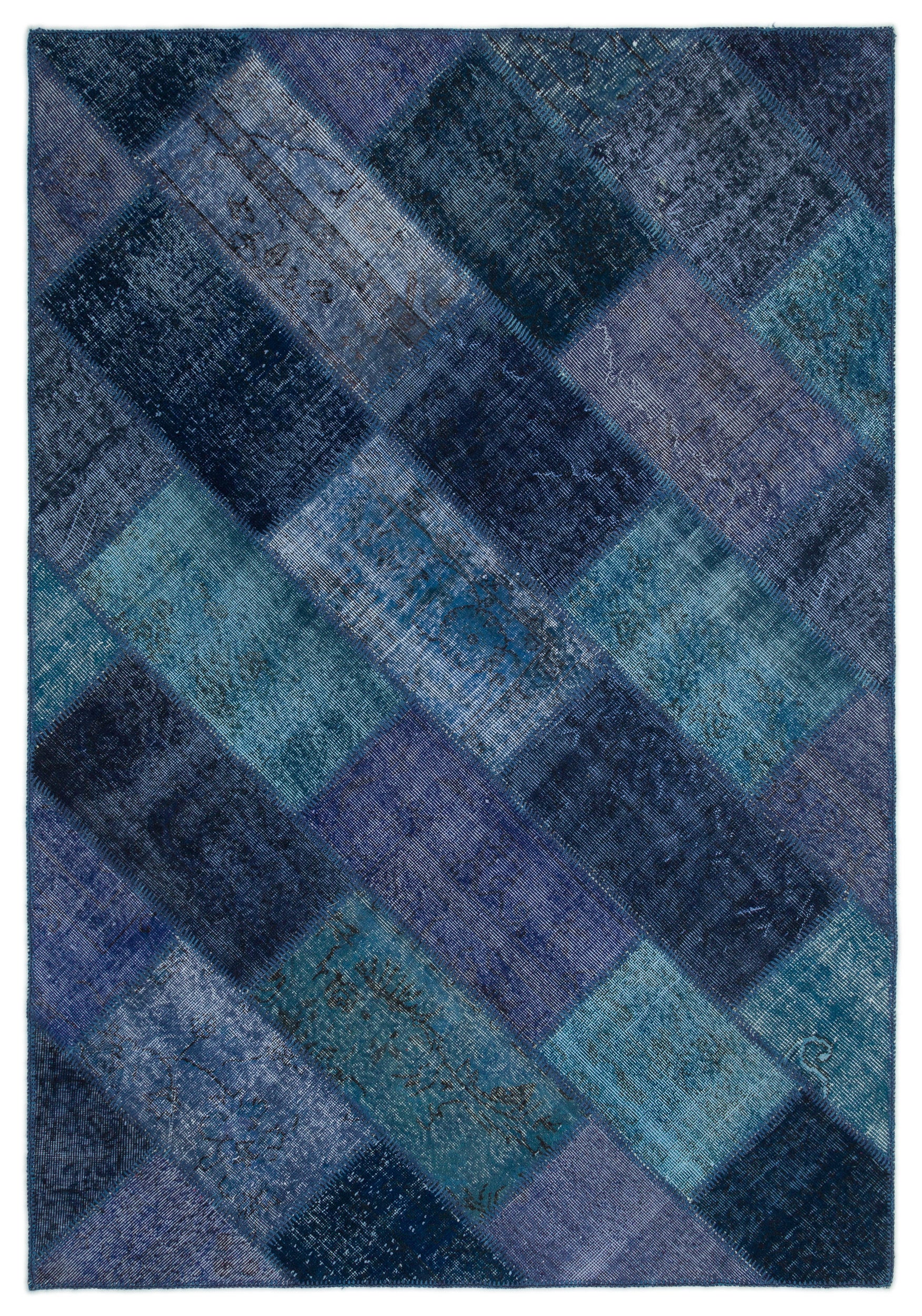 Turquoise  Over Dyed Patchwork Unique Rug 5'3'' x 7'7'' ft 161 x 232 cm
