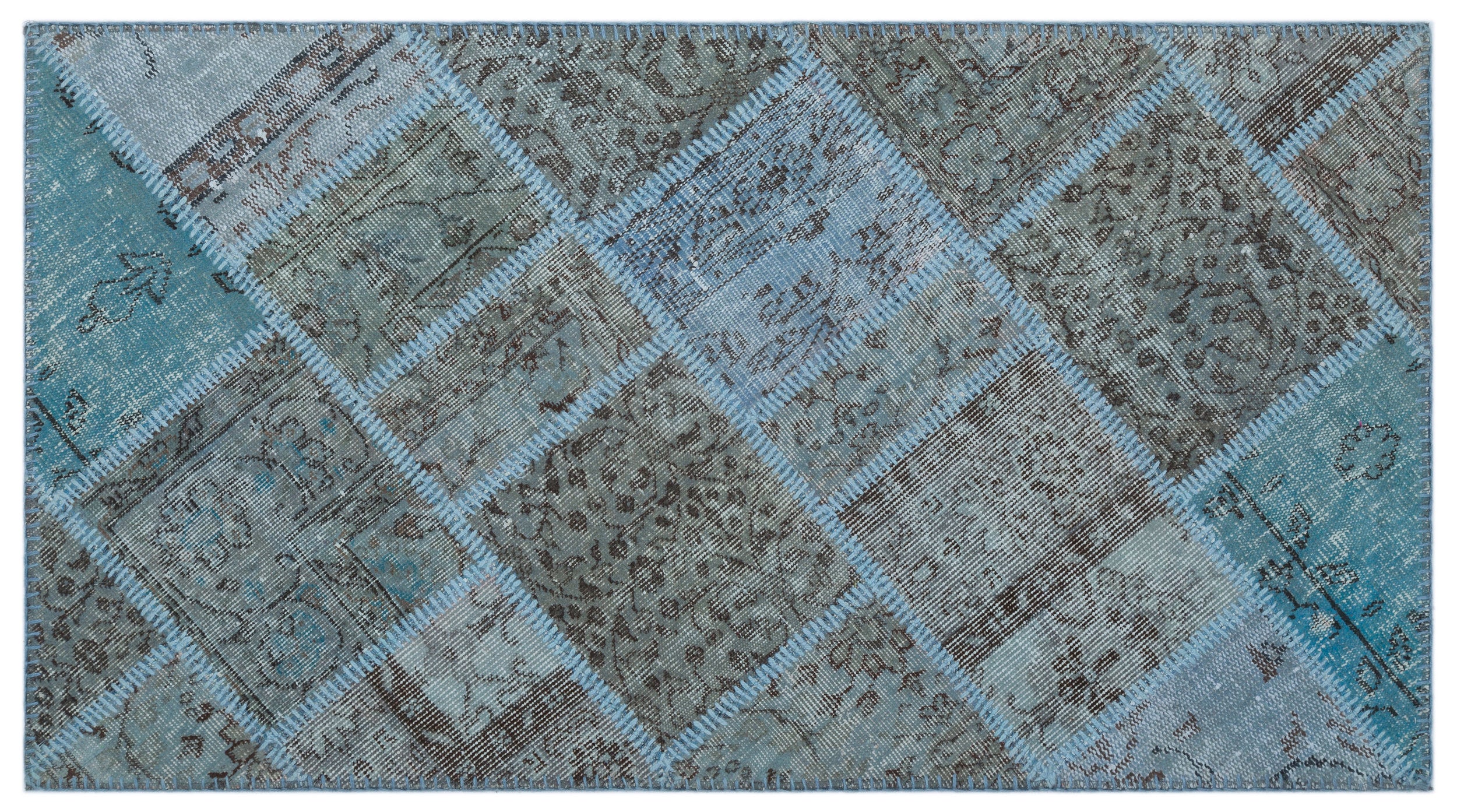Blue Over Dyed Patchwork Unique Rug 2'8'' x 4'11'' ft 82 x 150 cm