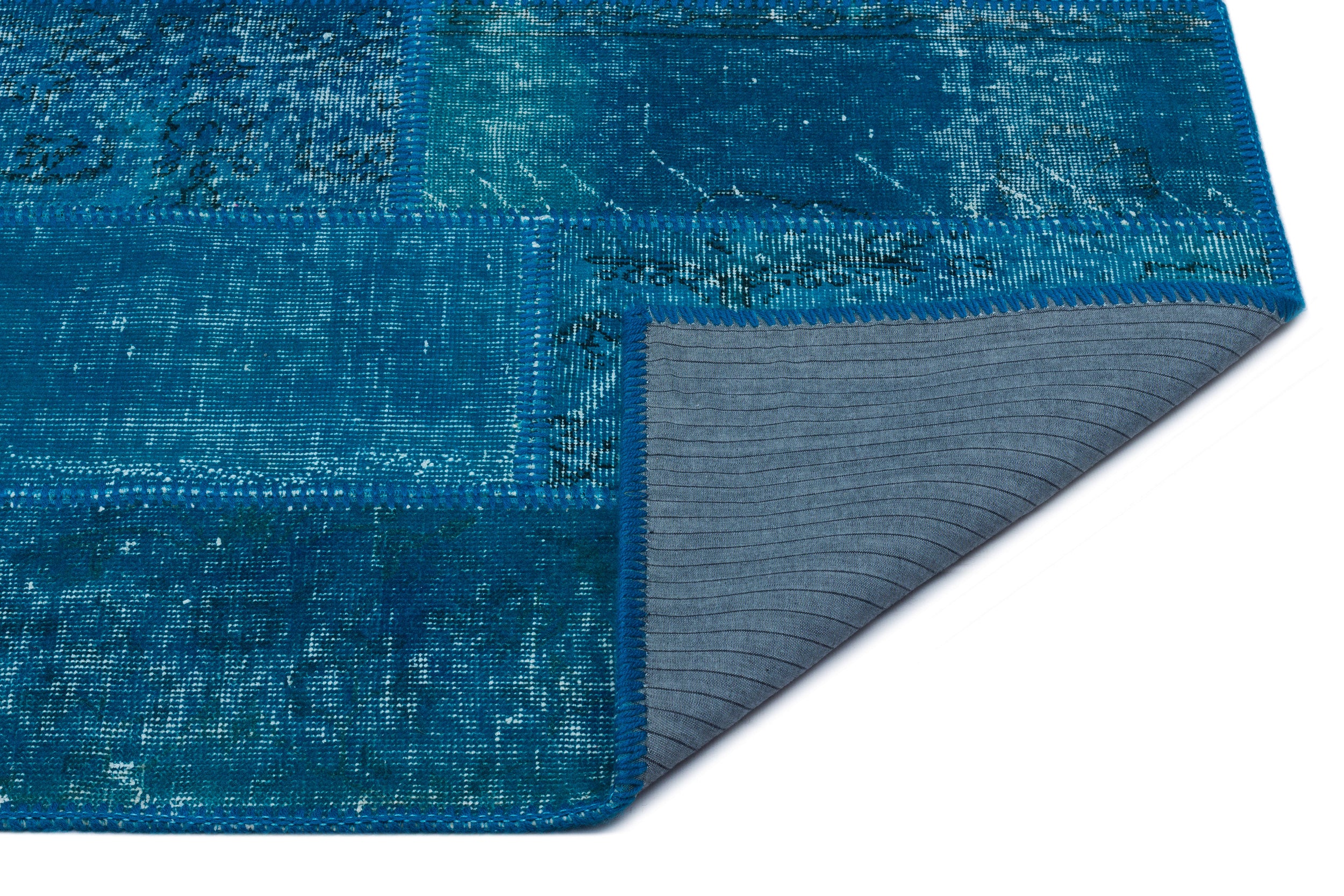Turquoise  Over Dyed Patchwork Unique Rug 2'8'' x 4'11'' ft 82 x 151 cm