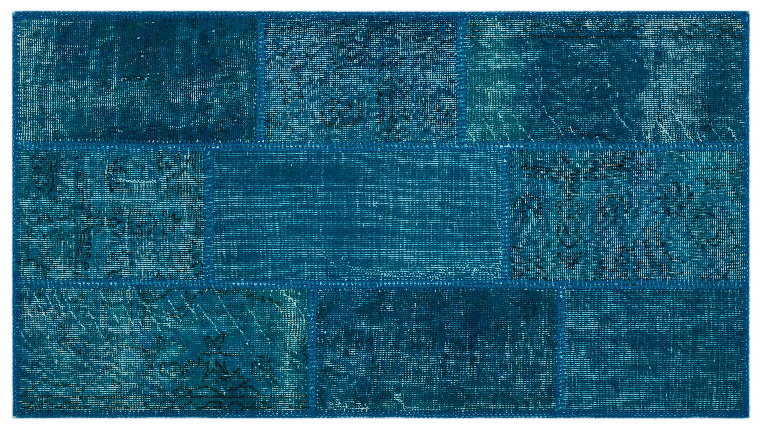 Turquoise  Over Dyed Patchwork Unique Rug 2'8'' x 4'11'' ft 82 x 151 cm