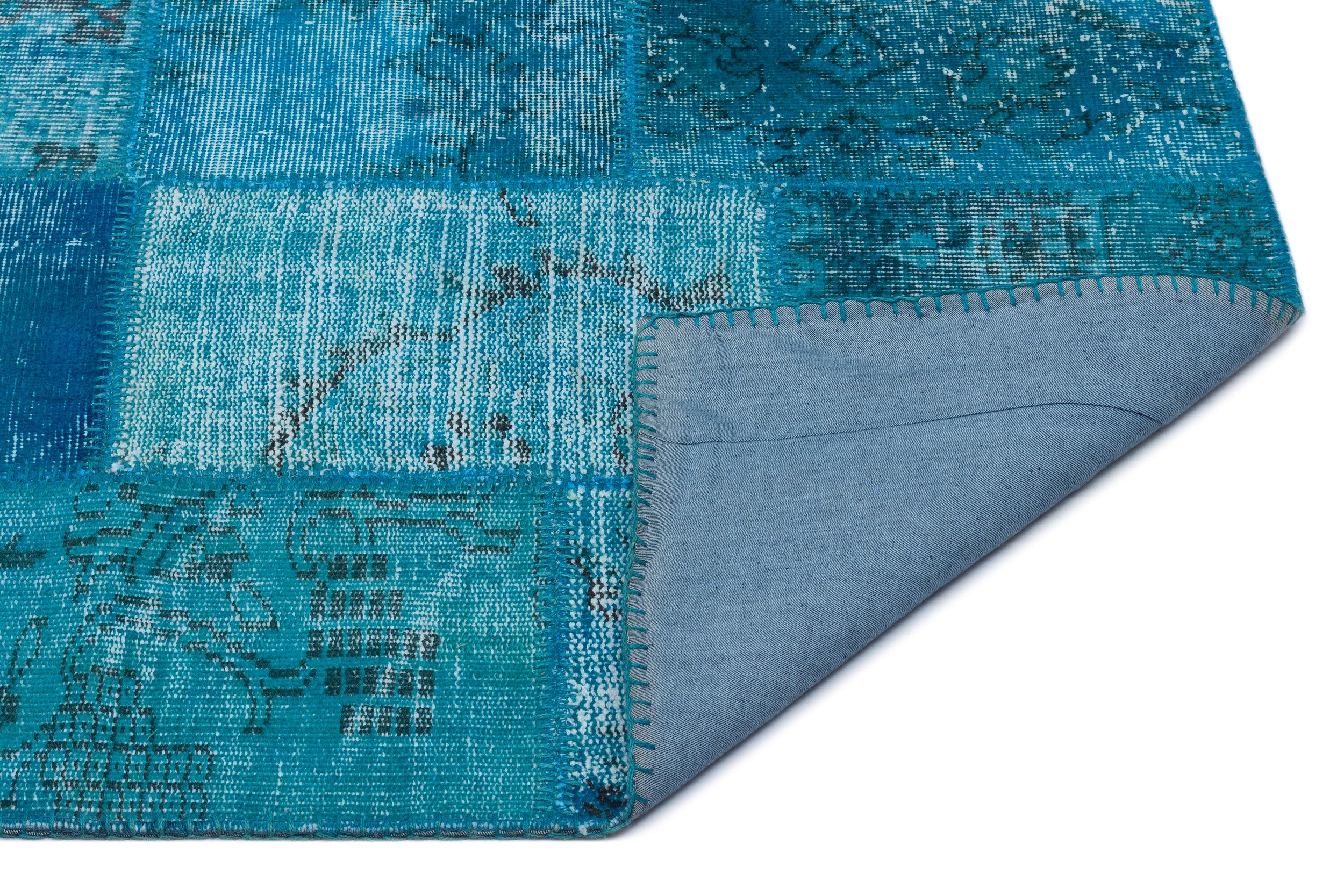 Turquoise  Over Dyed Patchwork Unique Rug 2'9'' x 4'10'' ft 83 x 147 cm
