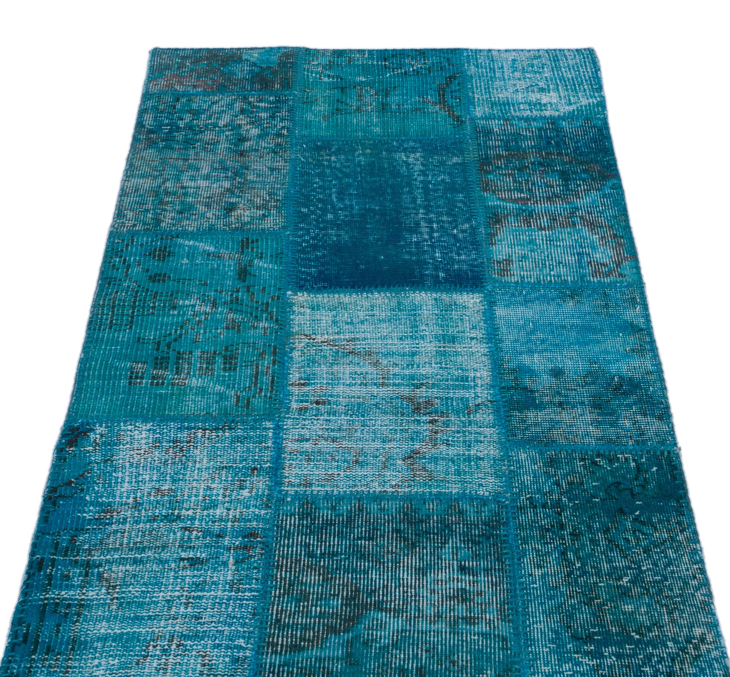 Turquoise  Over Dyed Patchwork Unique Rug 2'9'' x 4'10'' ft 83 x 147 cm