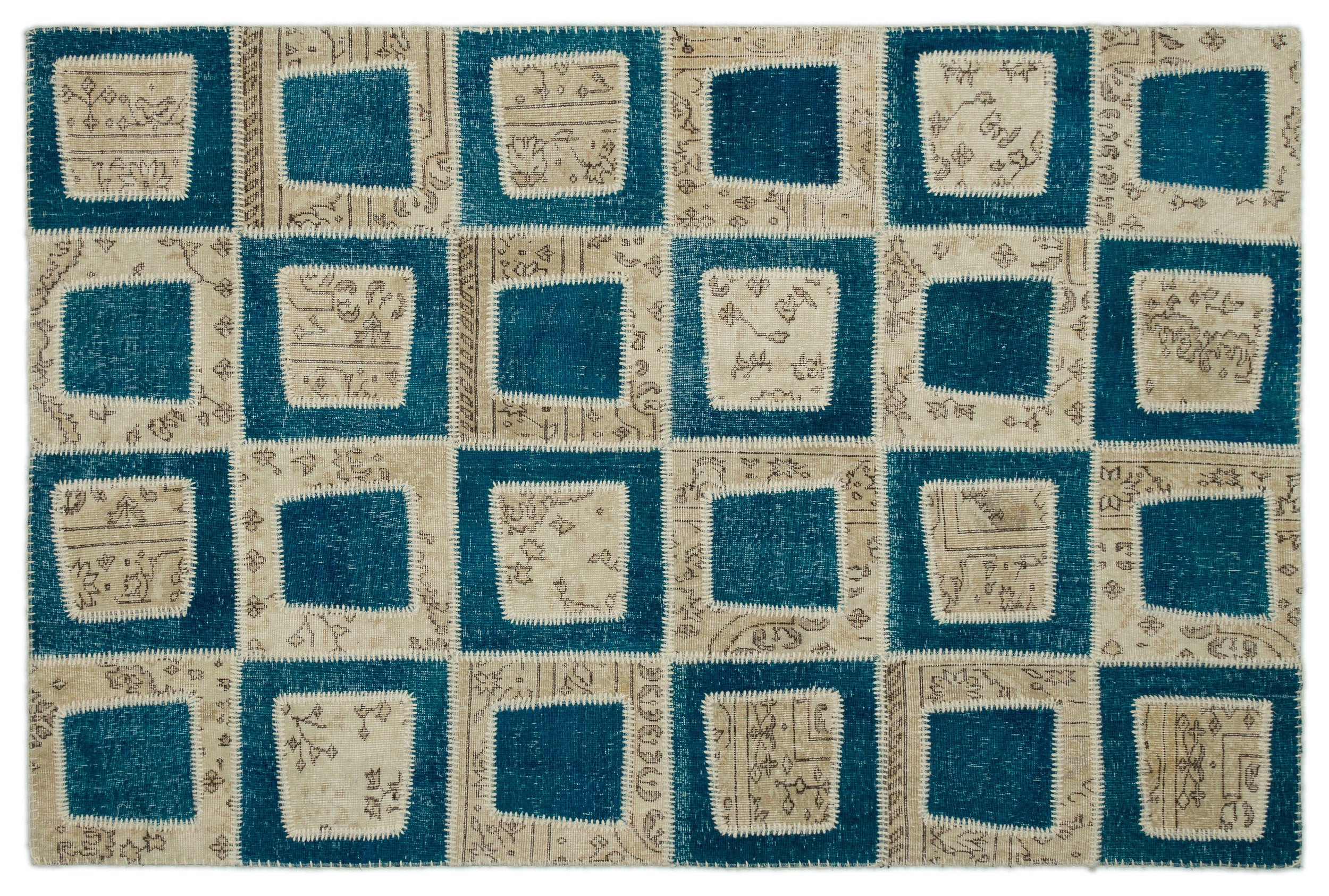 Turquoise  Over Dyed Patchwork Unique Rug 5'3'' x 7'10'' ft 160 x 240 cm